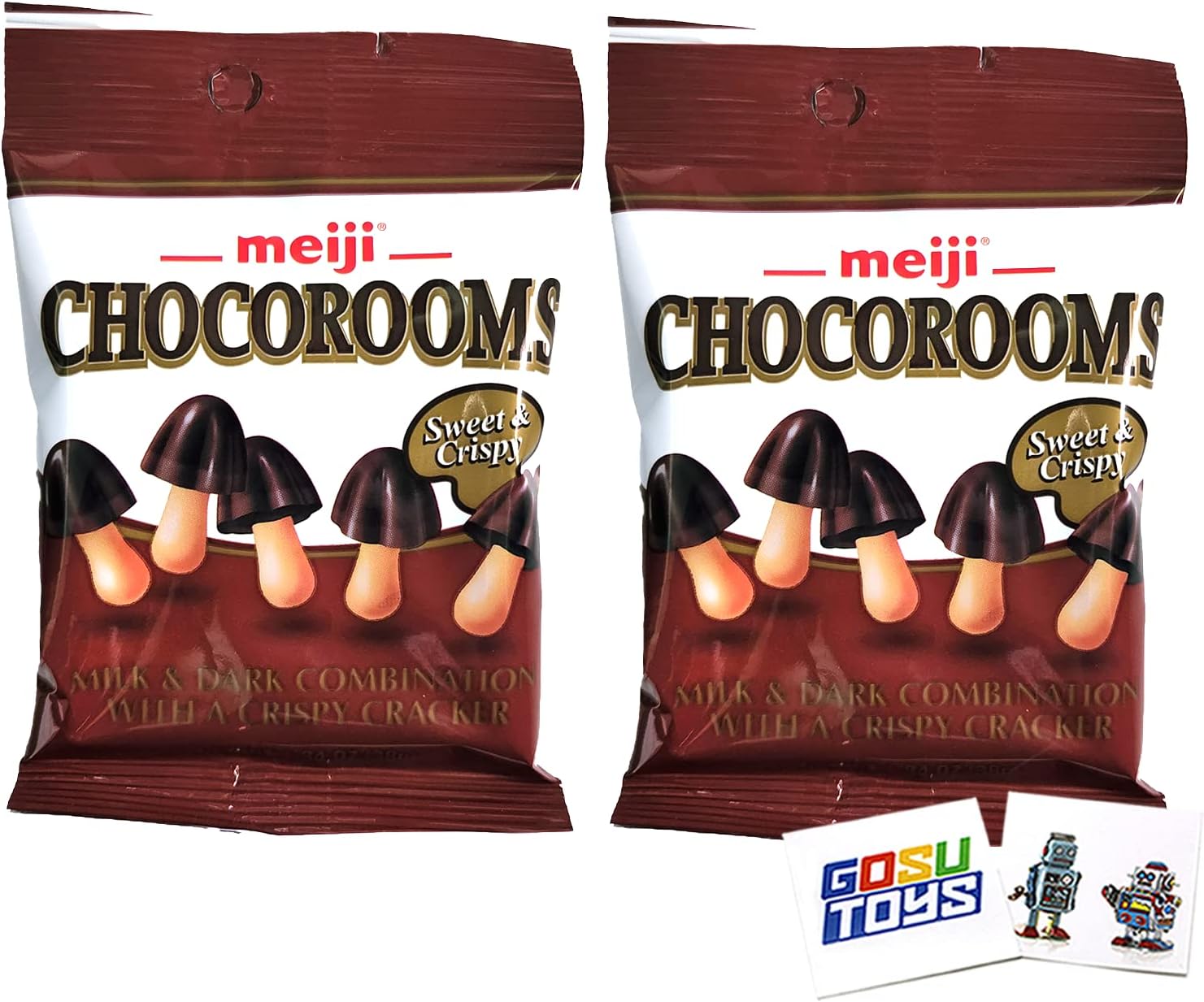 Meiji Chocorooms Sweet and Crispy Milk and Dark Combination with a Crispy Cracker (2 Pack) with 2 Gosutoys Stickers