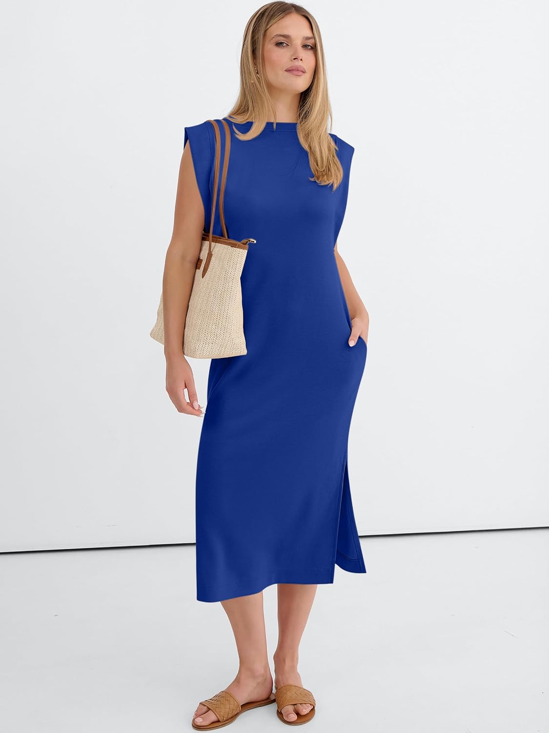 ANRABESS Womens Summer Casual Midi Dress Sleeveless Crewneck Loose Split Wrinkle-Free Beach Travel Vacation Long Sundress - Image 7