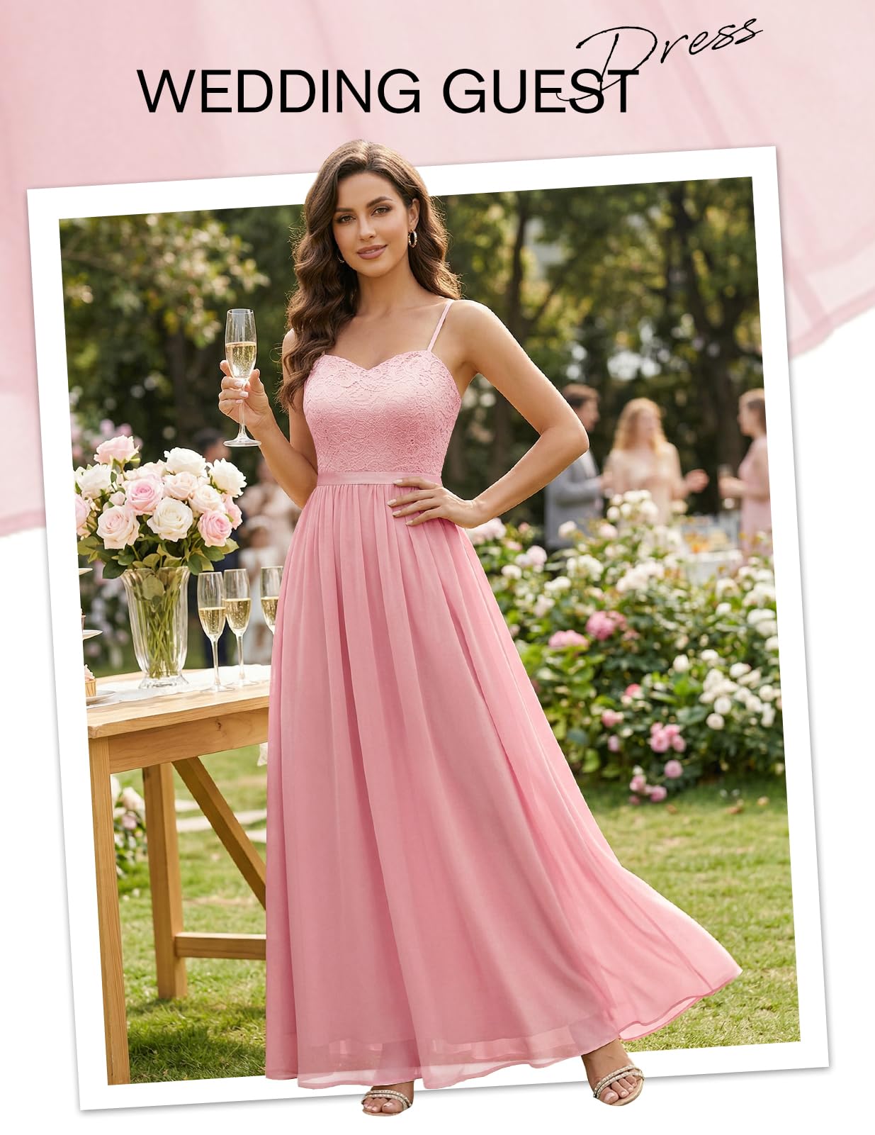 DRESSTELLS Vestido formal para mujer, largo, para dama de honor, boda, invitada, modesto, cóctel, fiesta, vestido con tirantes