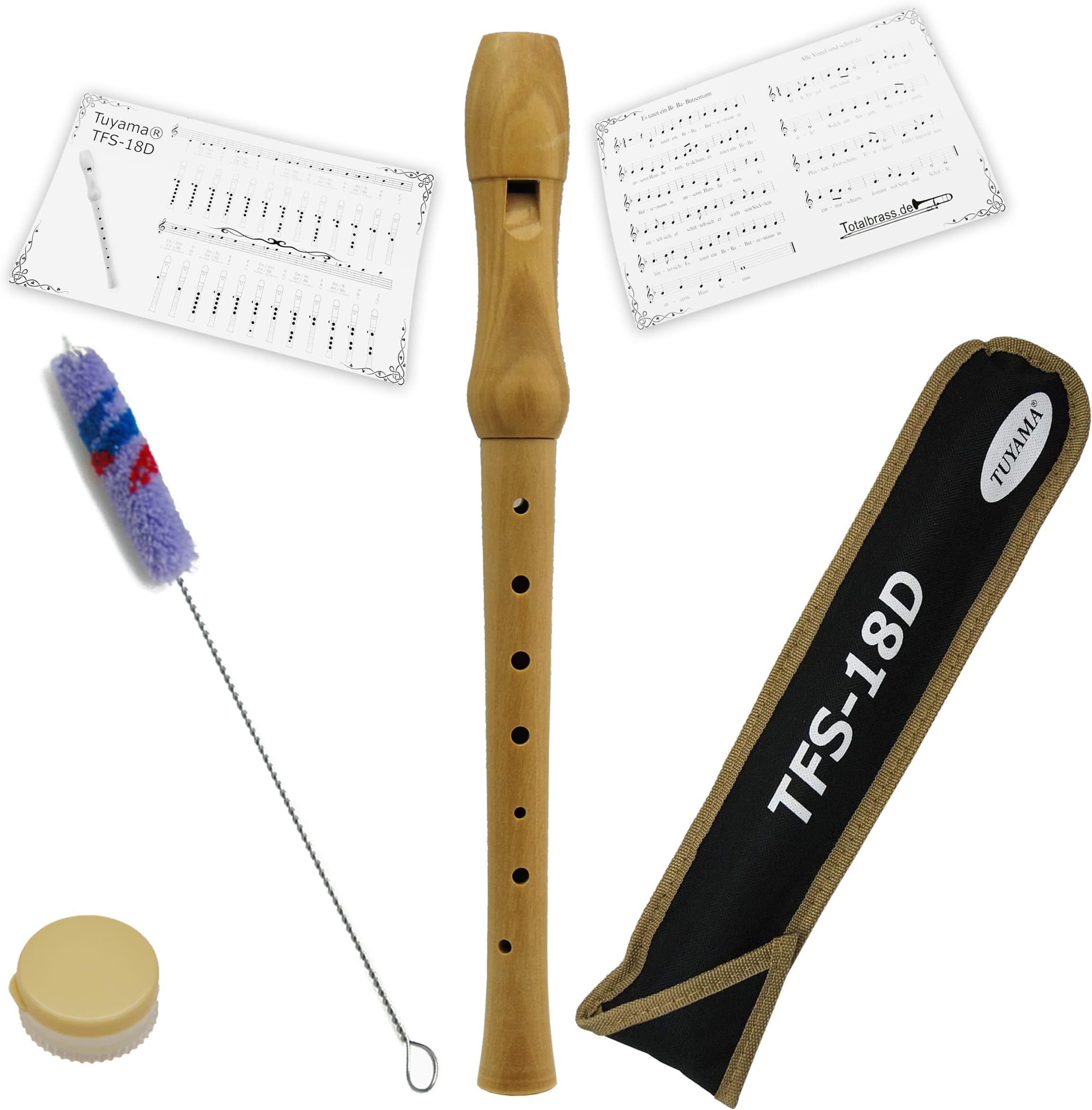 tuyamaTFS-18D Wood Recorder - German fingering + fingering chart and sheet music samples included - Soprano Recorder Flute