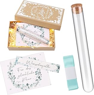 Jostift Hochzeitsgeschenke für Brautpaar, Geschenkbox Geldgeschenk Hochzeit, Geschenkschachtel Verpackung mit LED Licht Grußkarte Band Bast Reagenzglas, Hochzeitskarte für das glückliche Paar