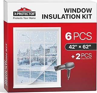 X-Protector Window Insulation for Winter - 6 Pack 42in x 62in - Clear Window Insulation Kit - Perfect Sealer from Cold - Plastic Thermal Cover to Keep The Home Warm!