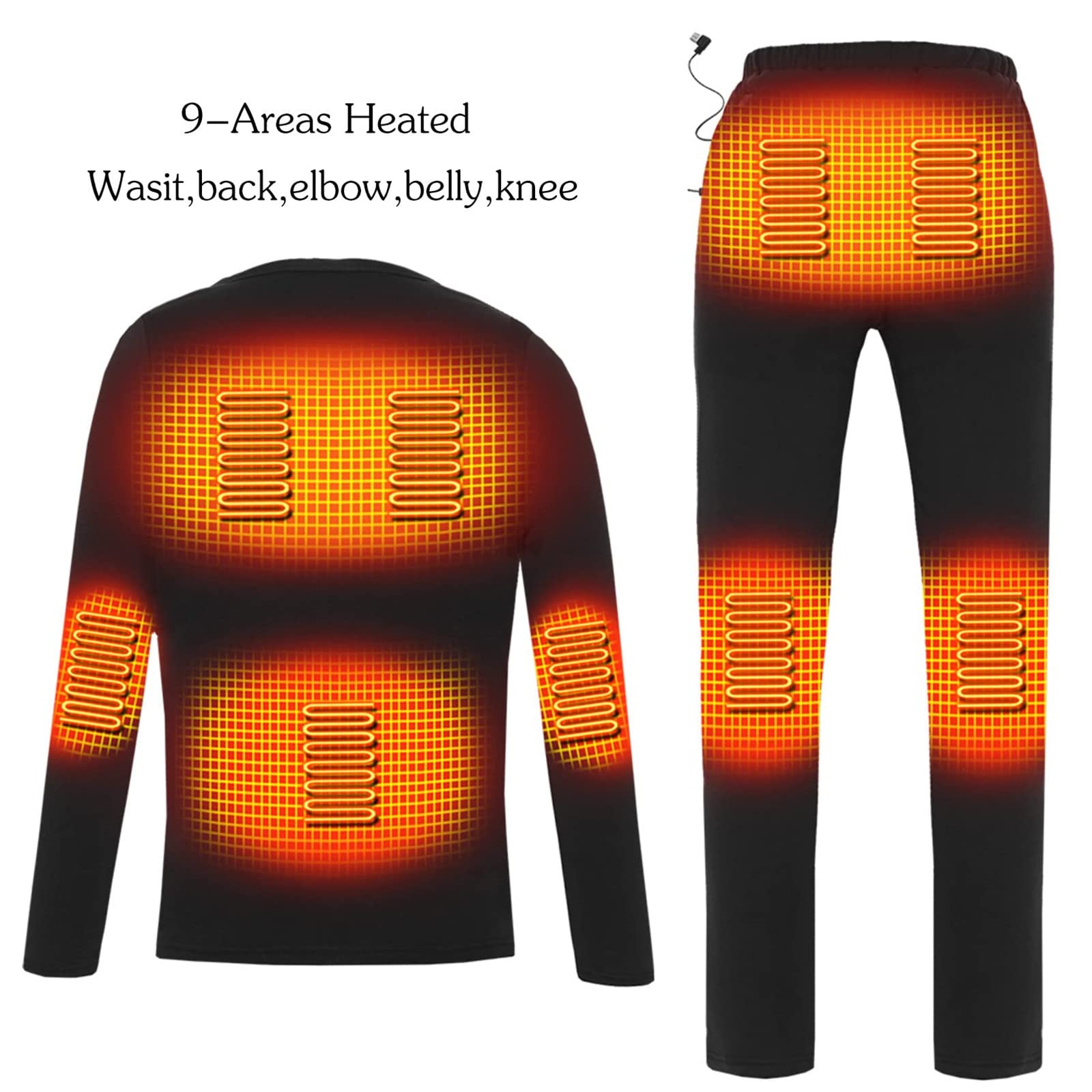 Biancheria Intima Termica elettrica riscaldata Camicia da Moto Set in Pile riscaldante T-Shirt e Pantaloni riscaldati elettrici USB per l'inverno all'aperto (Nero 3XL) (Nero XL)