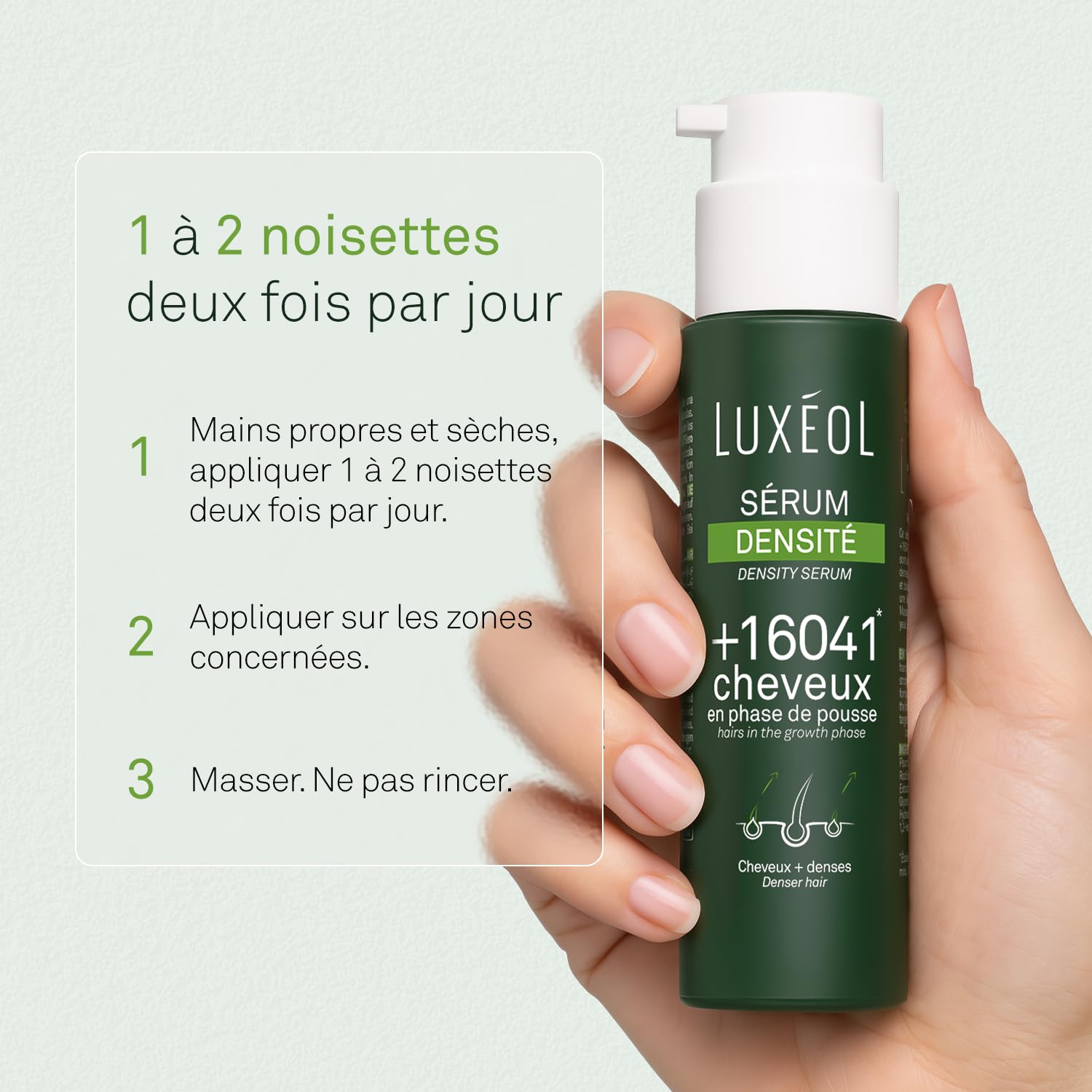 LUXEOL - Sérum Cheveux Densité - +16 041 Cheveux En Phrase De Pousse* - Apporte Hydratation, Brillance & Douceur - 97% D'Ingrédients D'Origine Naturelle - Sans Silicones - Fabriqué en France - 100 ml