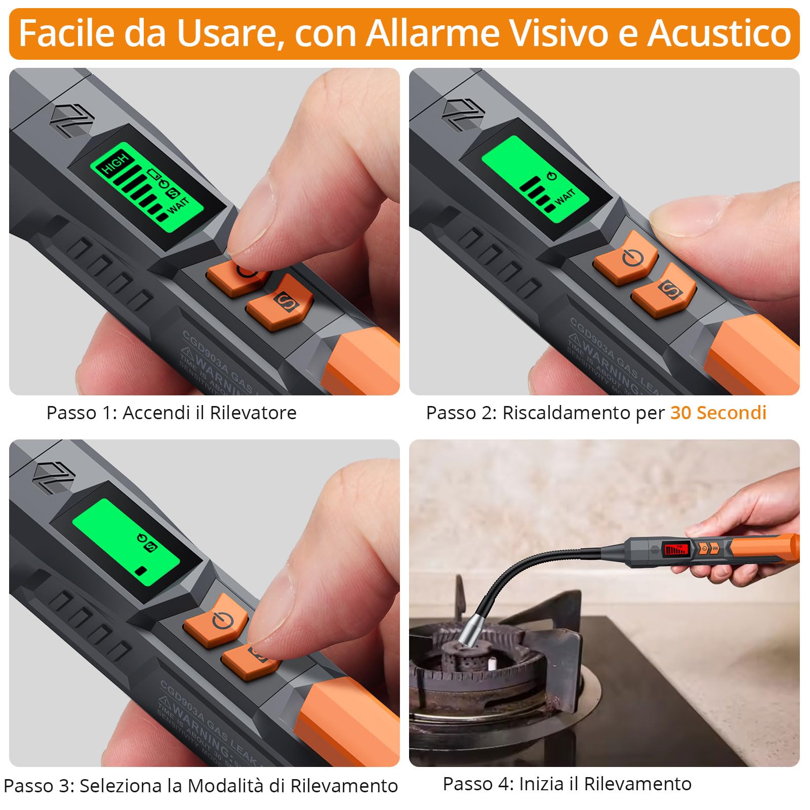 Neoteck Kit Professionale per Sicurezza Gas: 2 Rilevatori Portatili con Sonde da 10cm e 16cm, Sensibilità Regolabile per Metano, GPL - Controllo Caldaia, Cucina, Camper