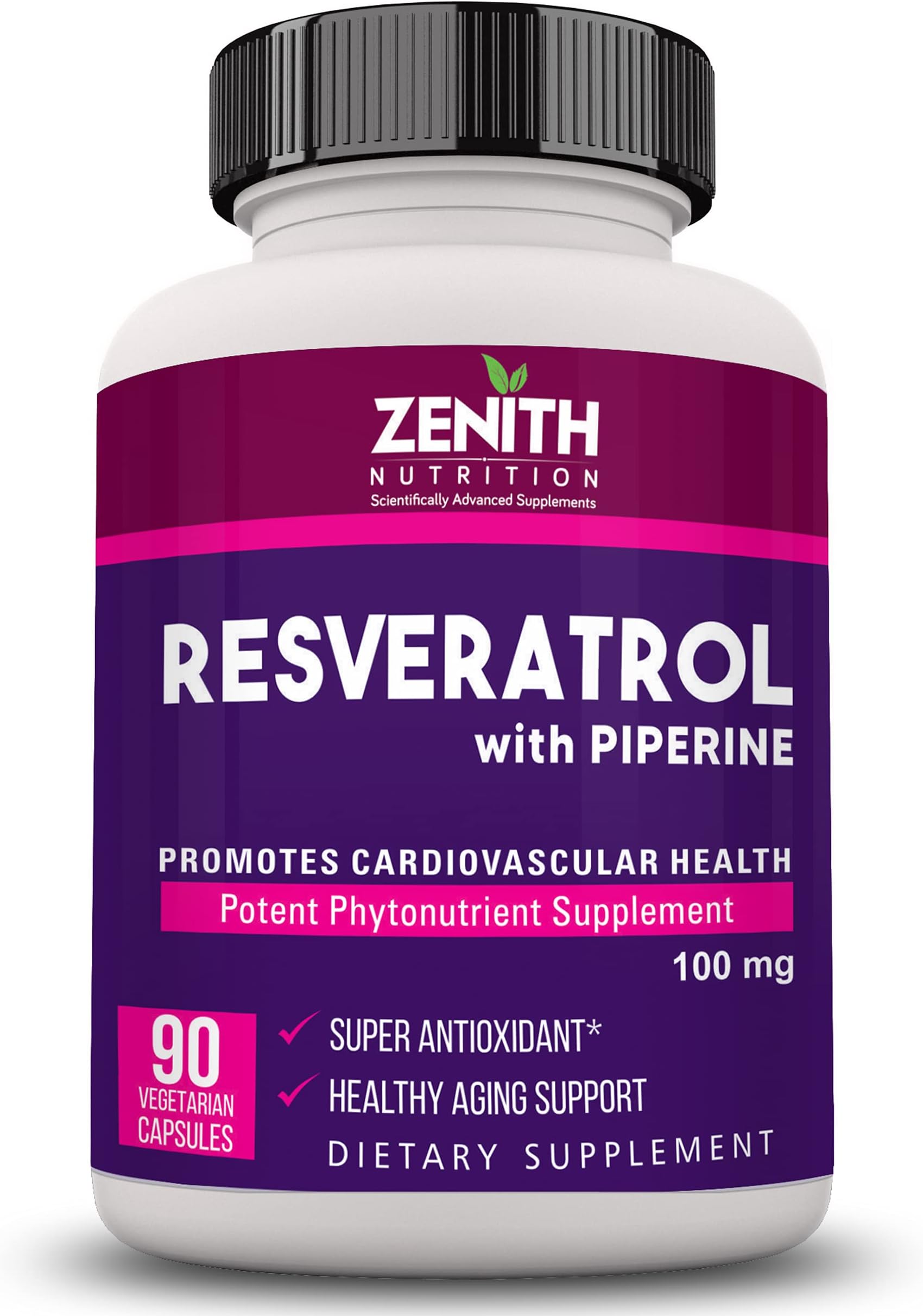 Zenith Nutrition Resveratrol with Piperine 100mg - 90 Veg Capsules | Super Antioxidant | Promotes Cardiovascular Health