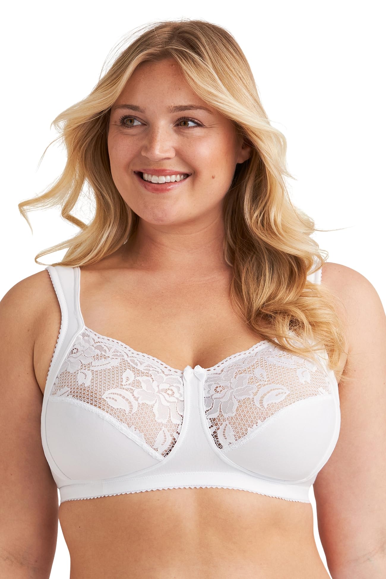 Miss Mary of Sweden Lovely Lace Womens Non-Wired Full Cup Cotton Bra 46D White