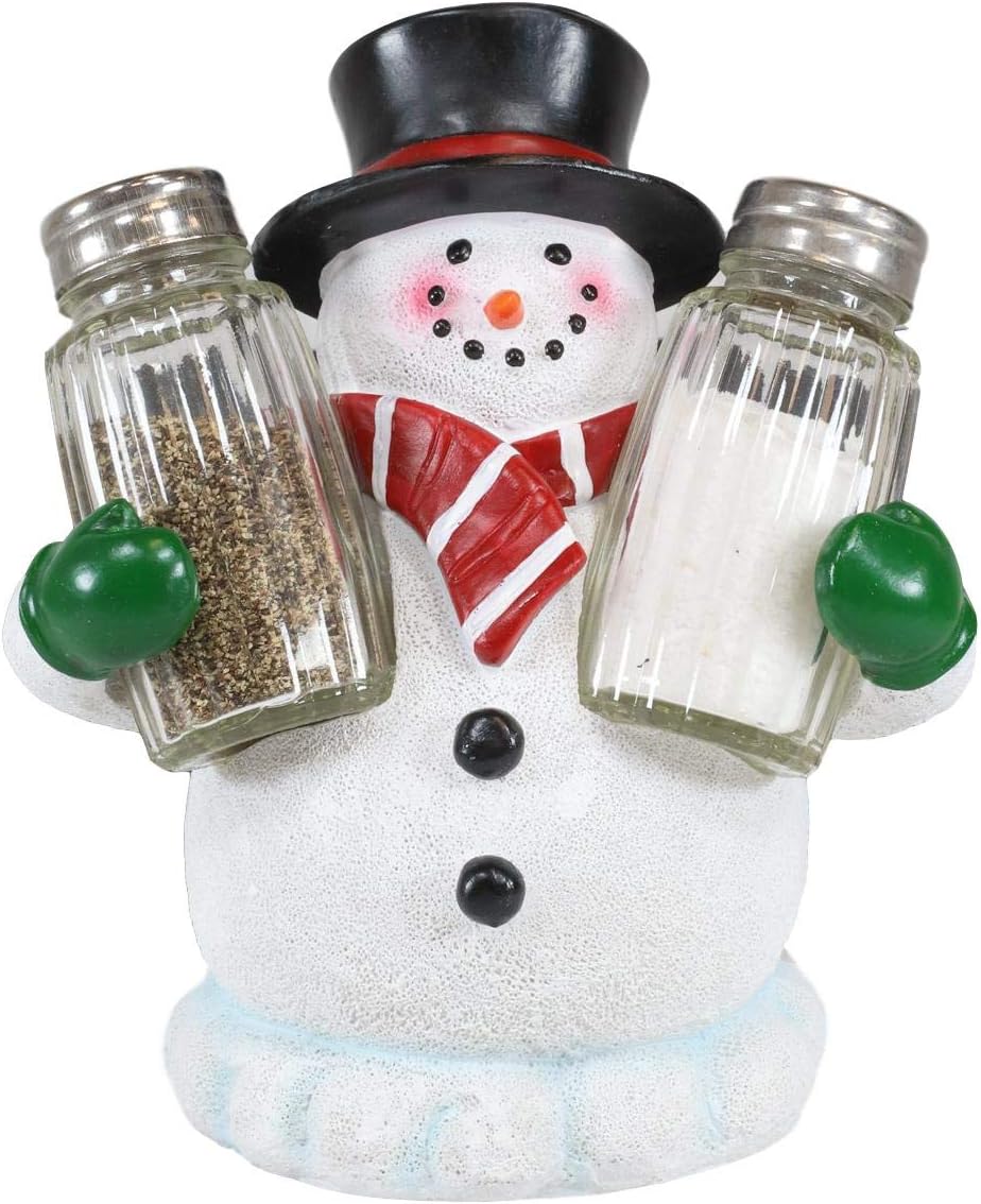 Ebros Gift Christmas Winter Santa's Frosty The Snowman With Black Top Hat Glass Salt And Pepper Shakers Holder Figurine Jolly Seasoning Festive Accent Kitchen Bar Decorative 6.5"H