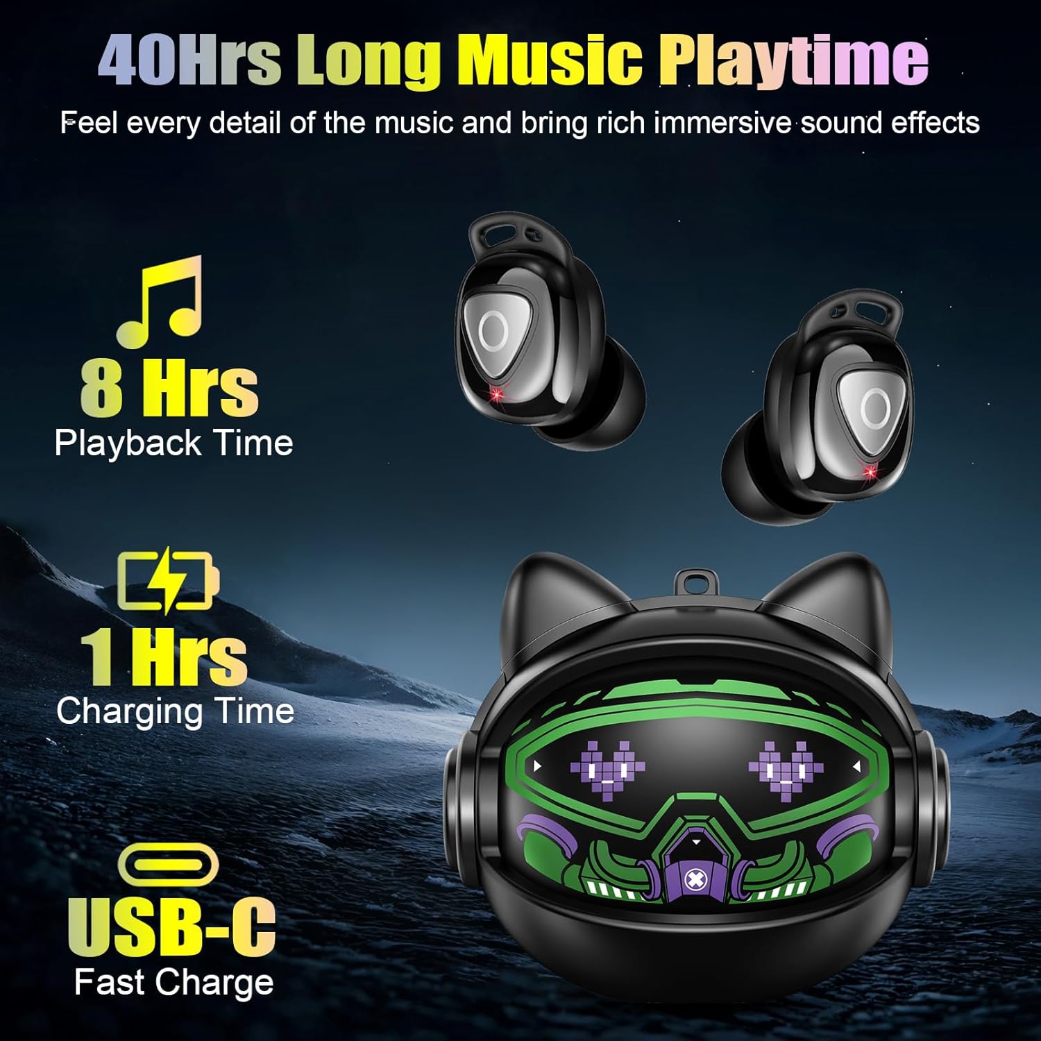 Auriculares Inalambricos Bluetooth, Auriculares 5.4 con Diseño Giratorio, Graves Profundos, Control Táctil, 40 Horas Reproducción, IP7 Impermeable, Cascos Inalambricos Bluetooth, Para iOS Android 7