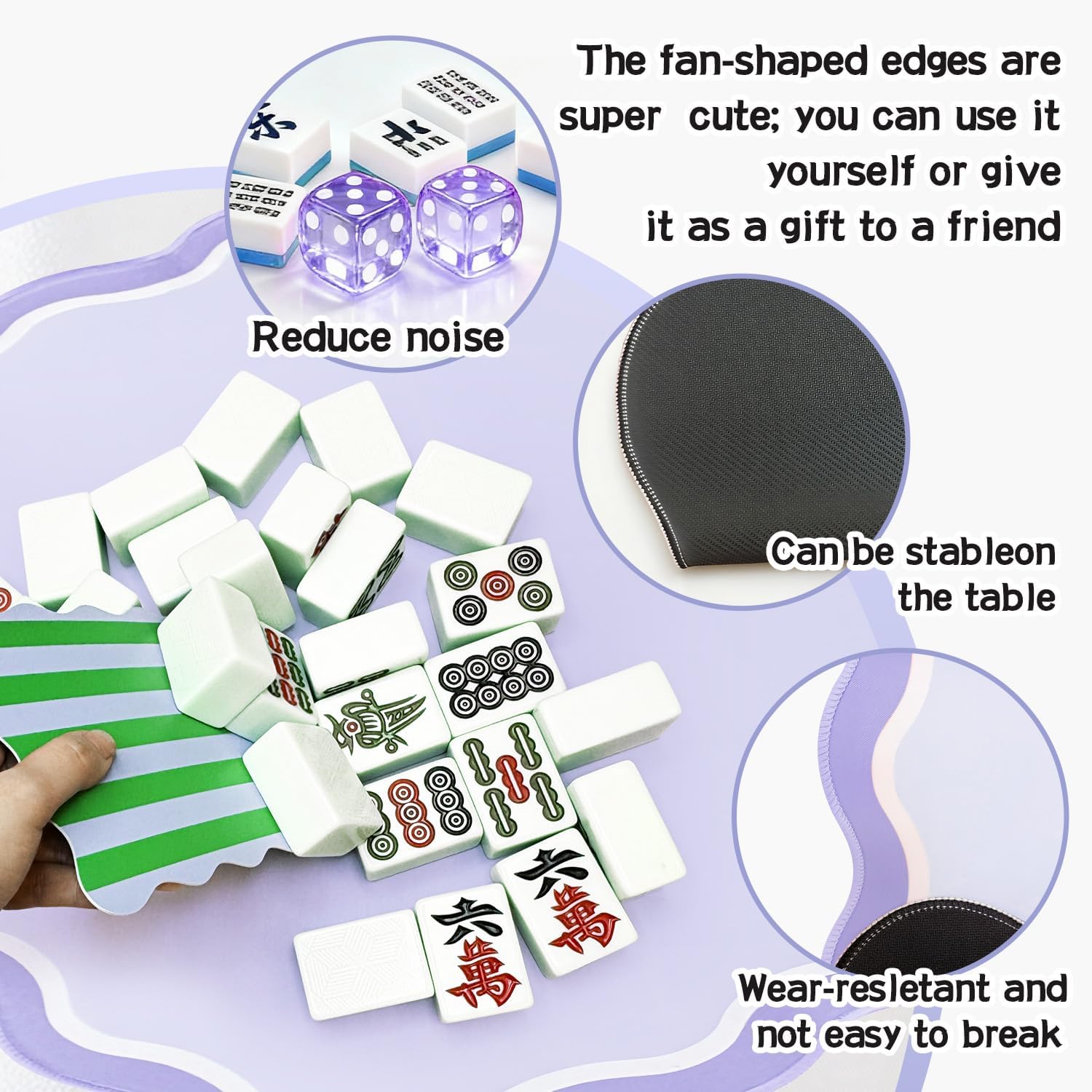 22 in Mini Mahjong Mat for Travel – Portable Mahjong Game Mat with 4 Pcs Mahjong Tile Shufflers, Non-Slip Rubber Backing, Foldable Surface & Carry Bag(Lavender)