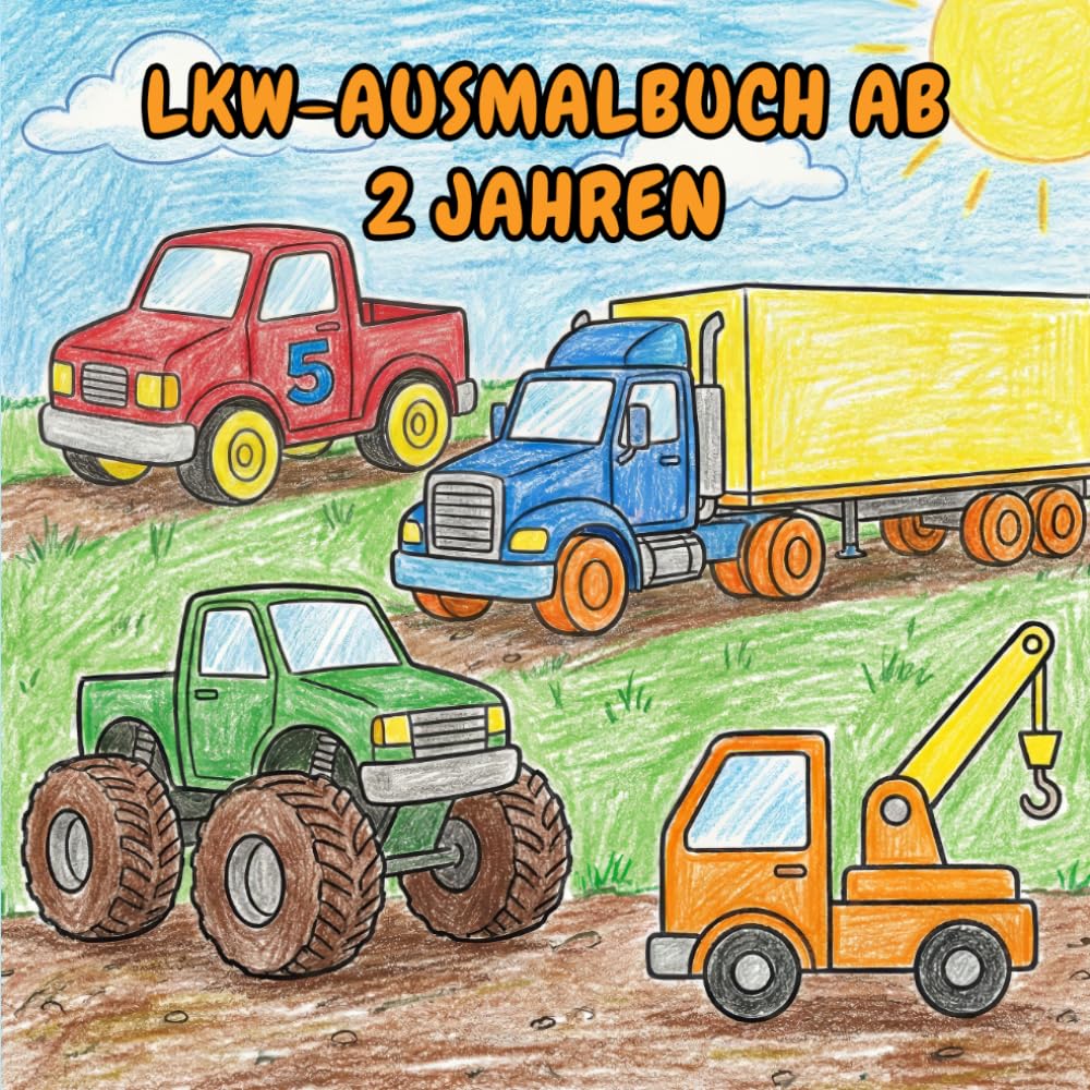 Lkw-Ausmalbuch ab 2 Jahren: 50 einfache Seiten mit Monstertrucks, Feuerwehr, Muldenkippern, Müllwagen & mehr