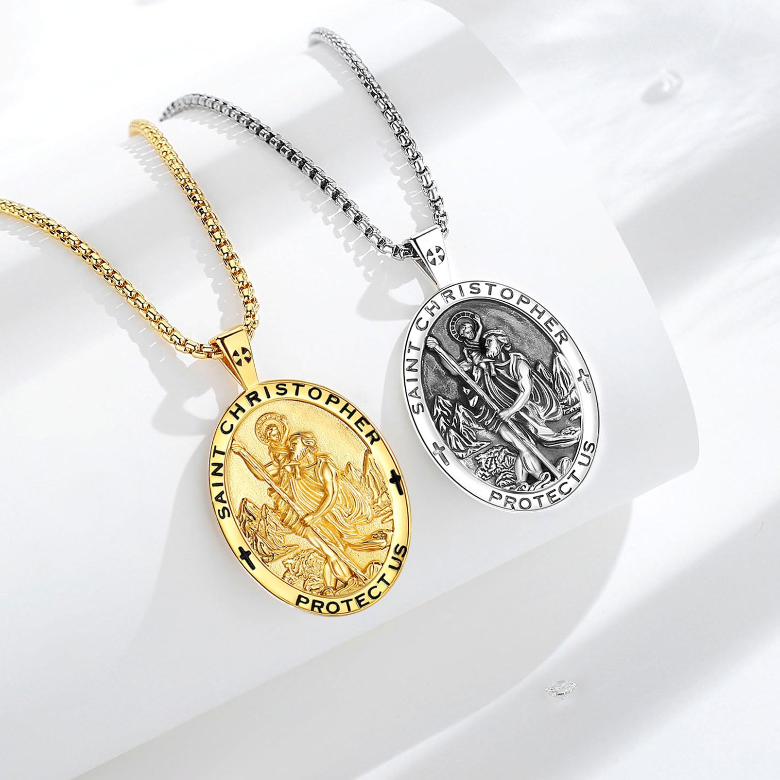 EUDORA Collana in argento Sterling 925 con San Cristoforo/San Benedetto/San Michele/Vergine Maria/San Giuda Tadeo/Buona Croce Pastore/Arcangelo Collana con Medaglia di Protezione Amuleto Religioso
