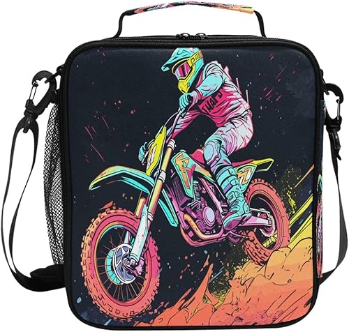 Lonchera para motocross, motocicleta y preparación, para niños, hielera, aislada, correa de hombro, impermeable, comida de pícnic, para la escuela y