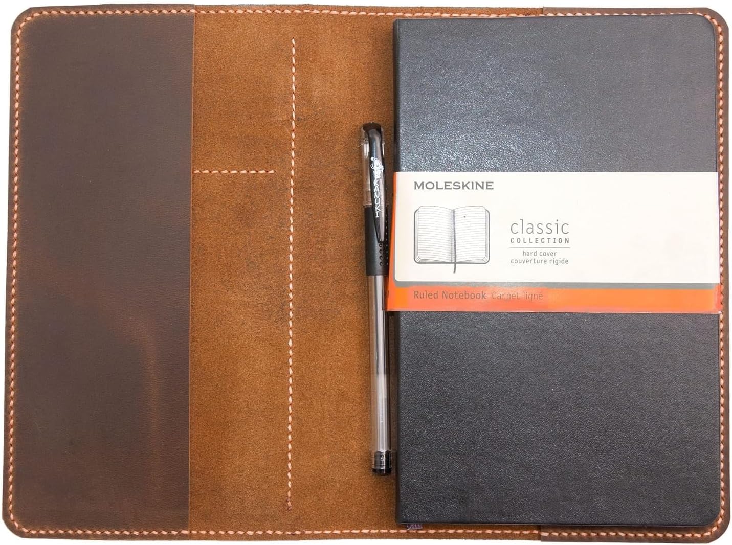 Refillable Journal cover for Classic moleskine Large size/XL Large volant cahier journal portfolio, 5" x 8.25" Notebook Cover (Brown)