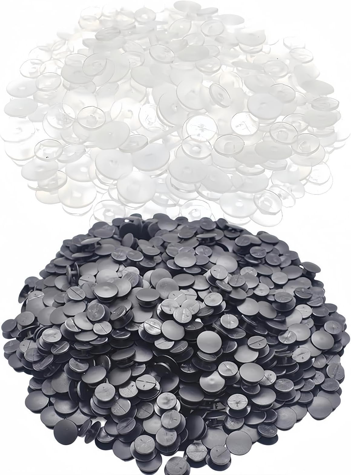 JIANYIJIANYI Buckle Plastic Button, 100PCS Shoe Charm Buttons Round Buttons DIY Shoes Charm Accessories for Kids, Wristband Charm Backs (Black &Transparent)