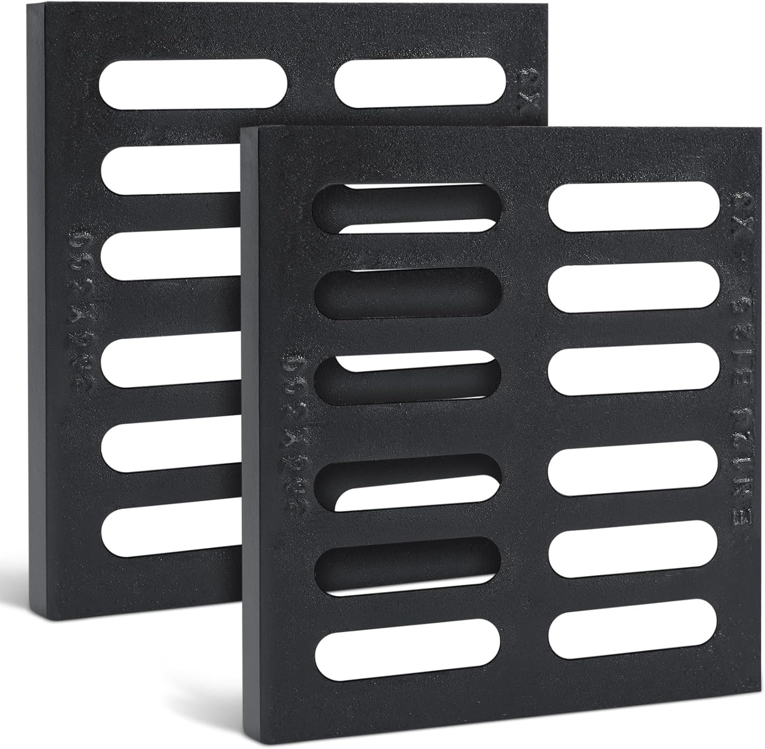 2 Pack 12x12 inch Cast Iron Drain Grate - EN124 B125 Heavy Duty Outdoor Drain Cover - Black Square Trench Grate for Yard, Driveway & Concrete Floors