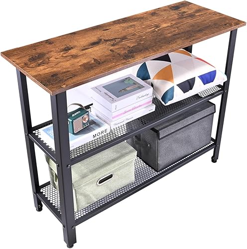 Miniatura 8 de Mesa de sofá consola con 2 estantes de malla, mesa de entrada estrecha de 39.4 pulgadas de largo, mesa de sofá industrial con marco de metal para