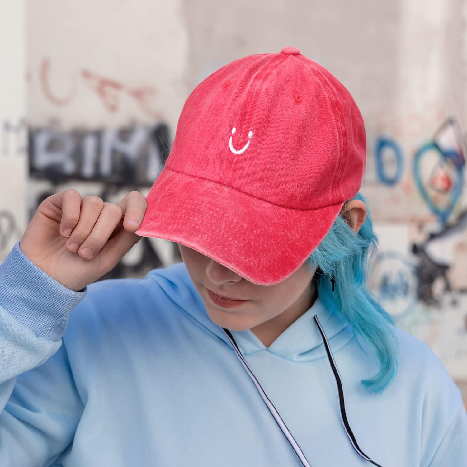 12 Pack Baseball Hat Bulk Cotton Smile Face Baseball Cap Vintage Washed Distressed Cap Adjustable Trucket Hat for Women Men