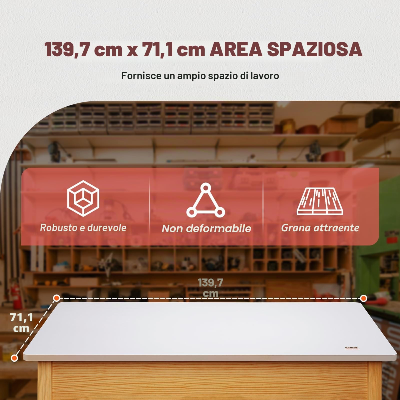 VEVOR Piano Scrivania 139,7x71x2,5 cm Portata max. 100 kg, Piano in Truciolare per Tavolo Scrivania, Piano Tavolo Lavoro Tavolo da Pranzo, Pannello per Tavolo Banco di Lavoro in Legno Truciolare
