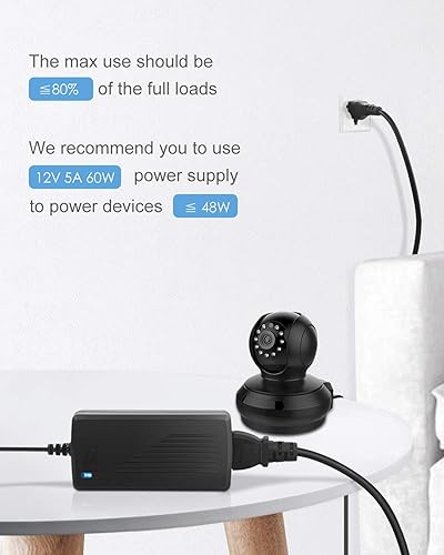 Miniatura 7 de ALITOVE Fuente de alimentación de 12 V 5 A, adaptador de corriente de 12 voltios, 60 W, 100  240 V CA a CC 12 V, convertidor de controlador LED,