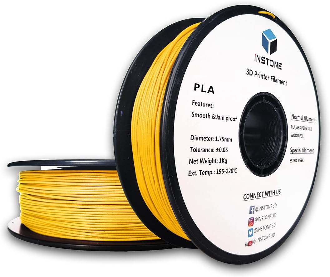 iNSTONE PLA-9 3D PLA Filament 1.75mm for 3D Printer, 1 kg Spool, Various Colors, Yellow