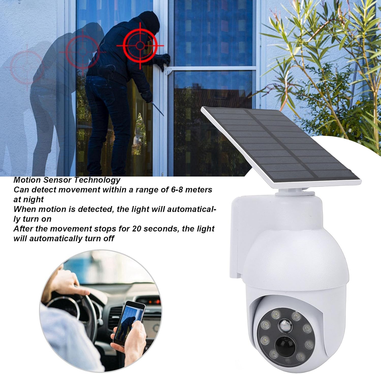 Tangxi Solar Motion Sensor Light, 540LM High Brightness, IP64 Water Proof Solar Powered Outdoor Wireless Fake Camera Brightest Floodlights, No Wiring or Batteries Required