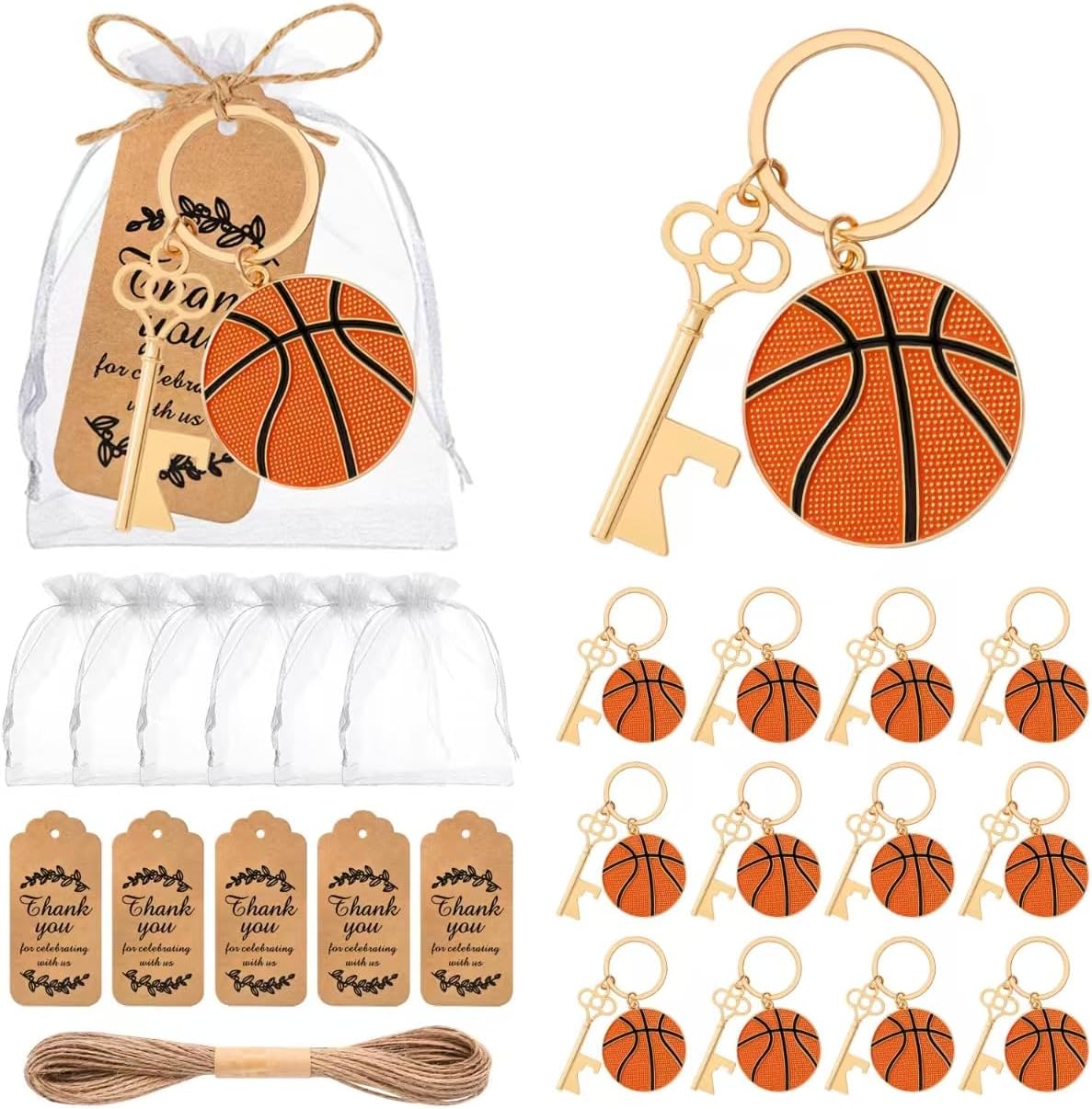 VZCBZC 24Pack Soccer Bottle Opener Keychains Sports Ball Bottle Opener Souvenirs for Guests, Soccer Party Favors with Gift Bags and Thank You Card for Soccer Lover Sports Enthusiast