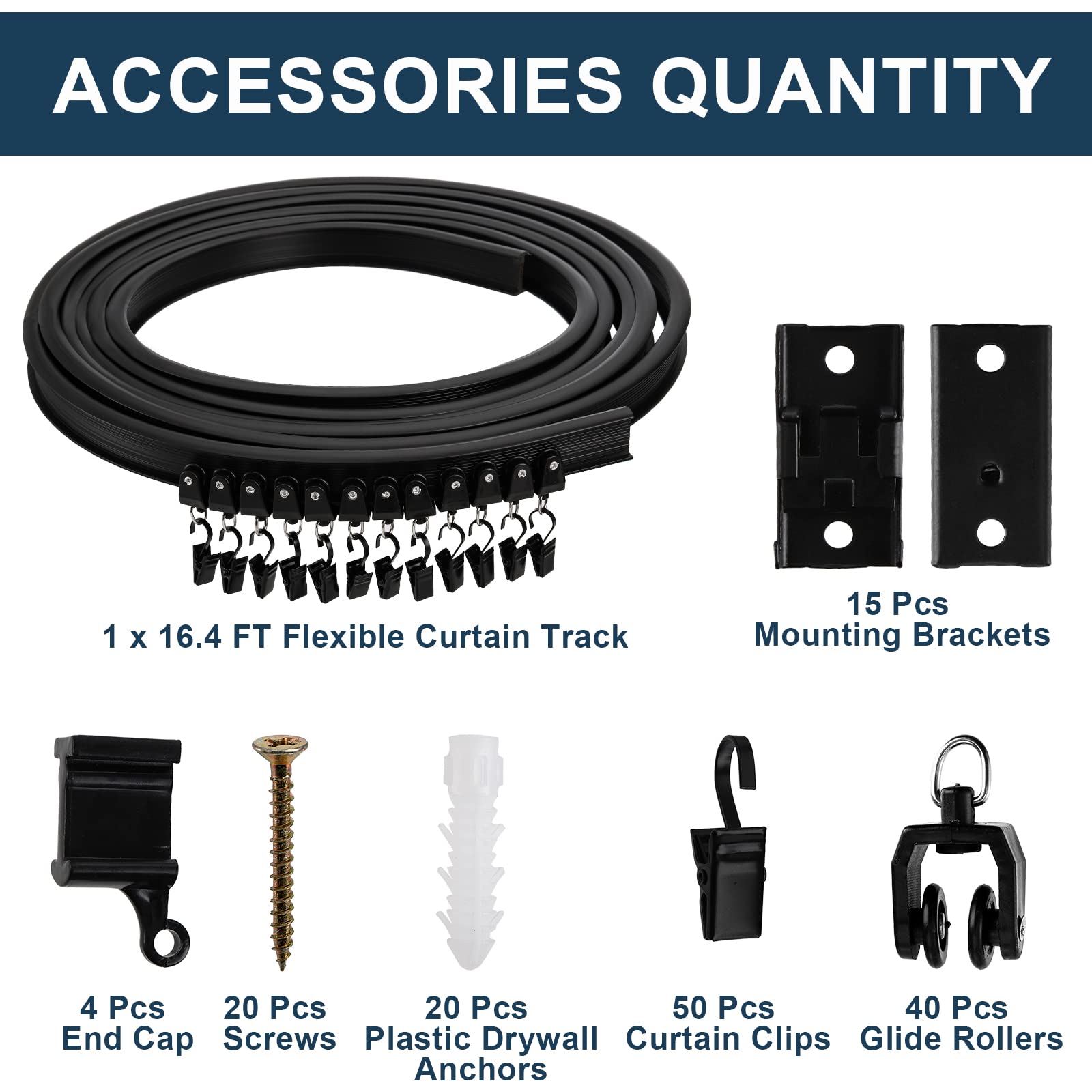Lawei 5M/16.4FT Flexible Ceiling Curtain Track, Black ABS Metal, Curtain Rod with Mute Rollers, Room Divider