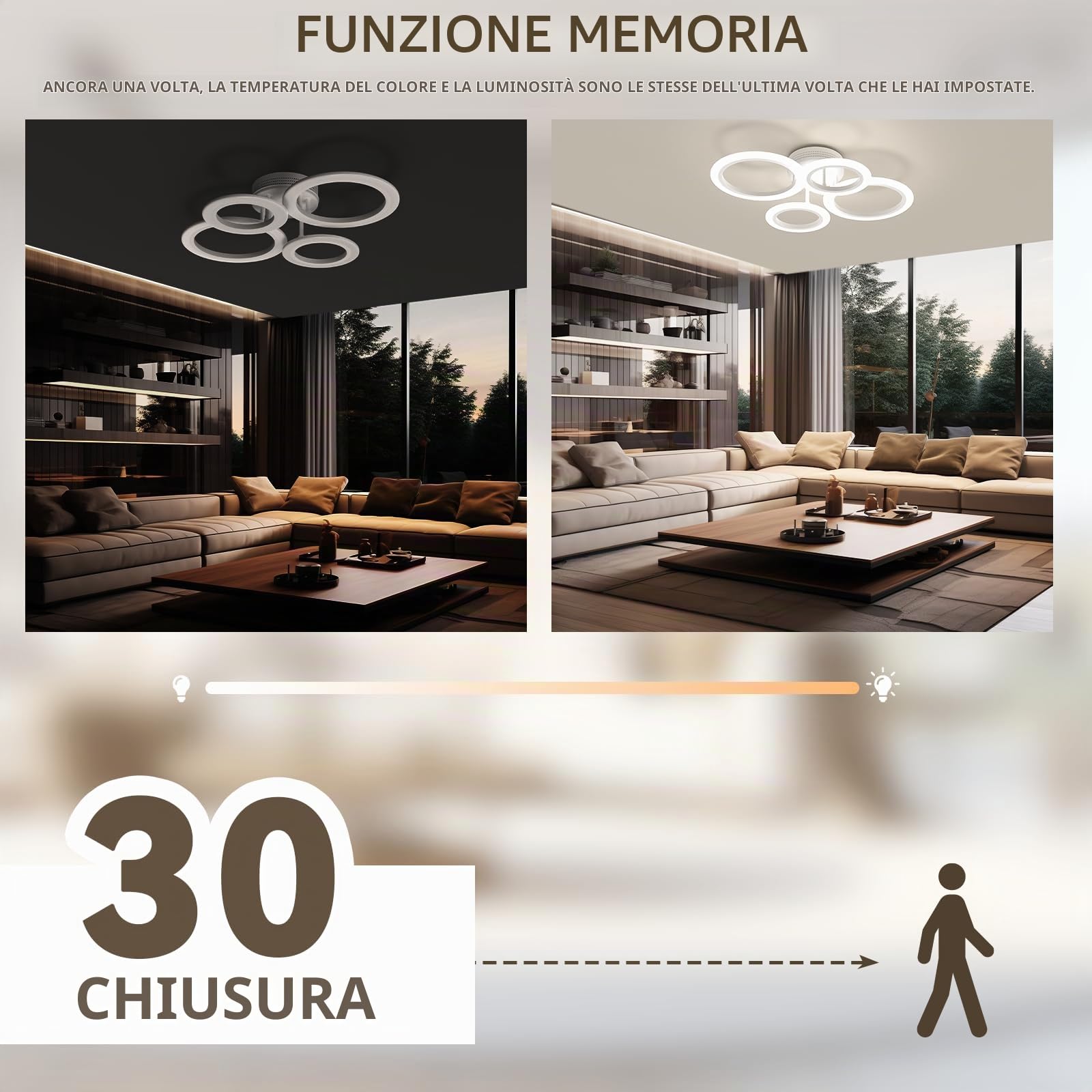 Plafoniera LED Soffitto,4 Anelli Ø52cm 48W Acrilico Dimmerabile Lampadari Moderni led con Telecomando App,2700K-7000K,4400LM Lampadario per Soggiorno Camera da Letto Cucina Ufficio