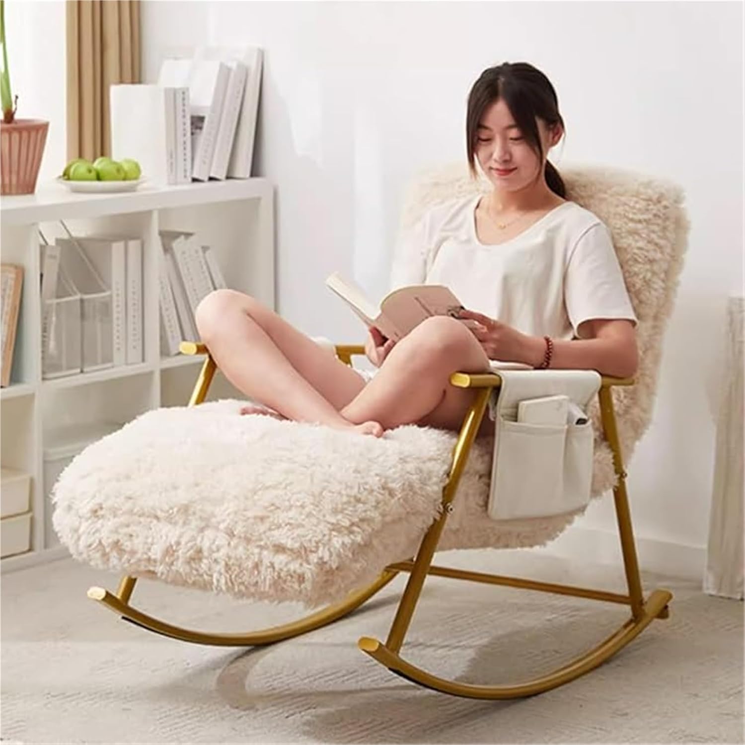 Comfortable Modern Glider Rocking Chair with Adjustable Backrest for Porch, Garden, Patio, Living Room - Stylish Upholstered Design (Black Legs)