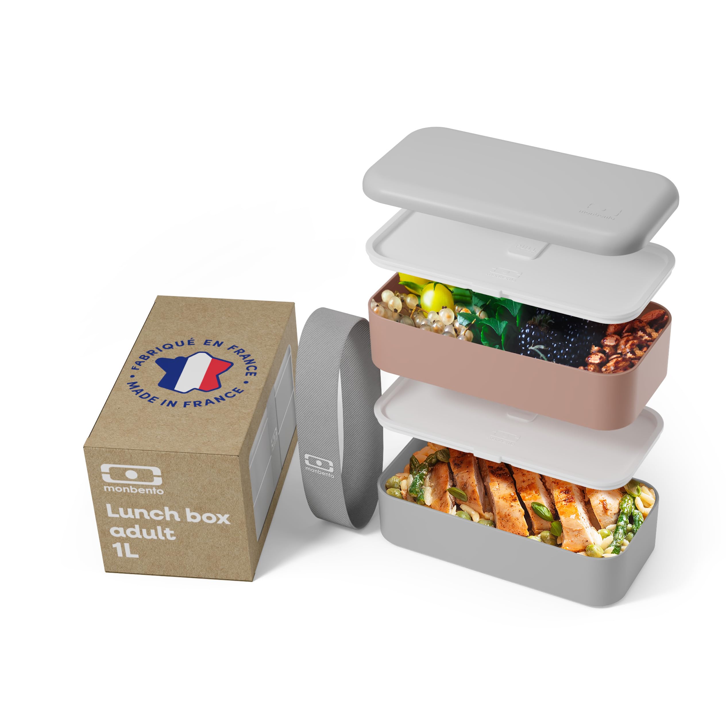 monbento – Brotdose – Mikrowellengeeignete Lunchbox für Erwachsene – Auslaufsichere 2-Ebenen Bento Box – Ideal für Arbeit/Meal Prep – Jausenbox BPA-frei – Spülmaschinengeeignet - Rosa grau