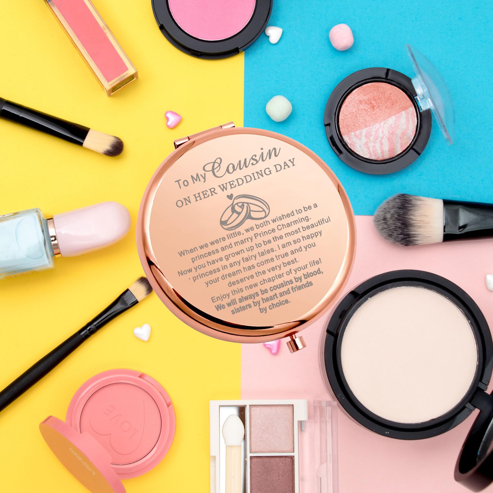 WSNANG Espejo de maquillaje plegable para regalo de boda para primo, regalo de novia para primo, espejo de maquillaje compacto (espejo para primos)