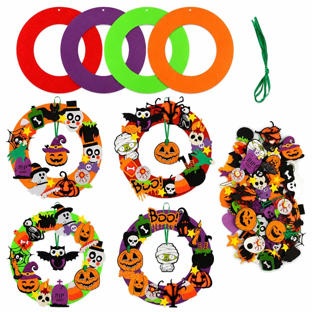 4 Pcs Felt Halloween Wreath Kit DIY Craft for Autumn Party Decor