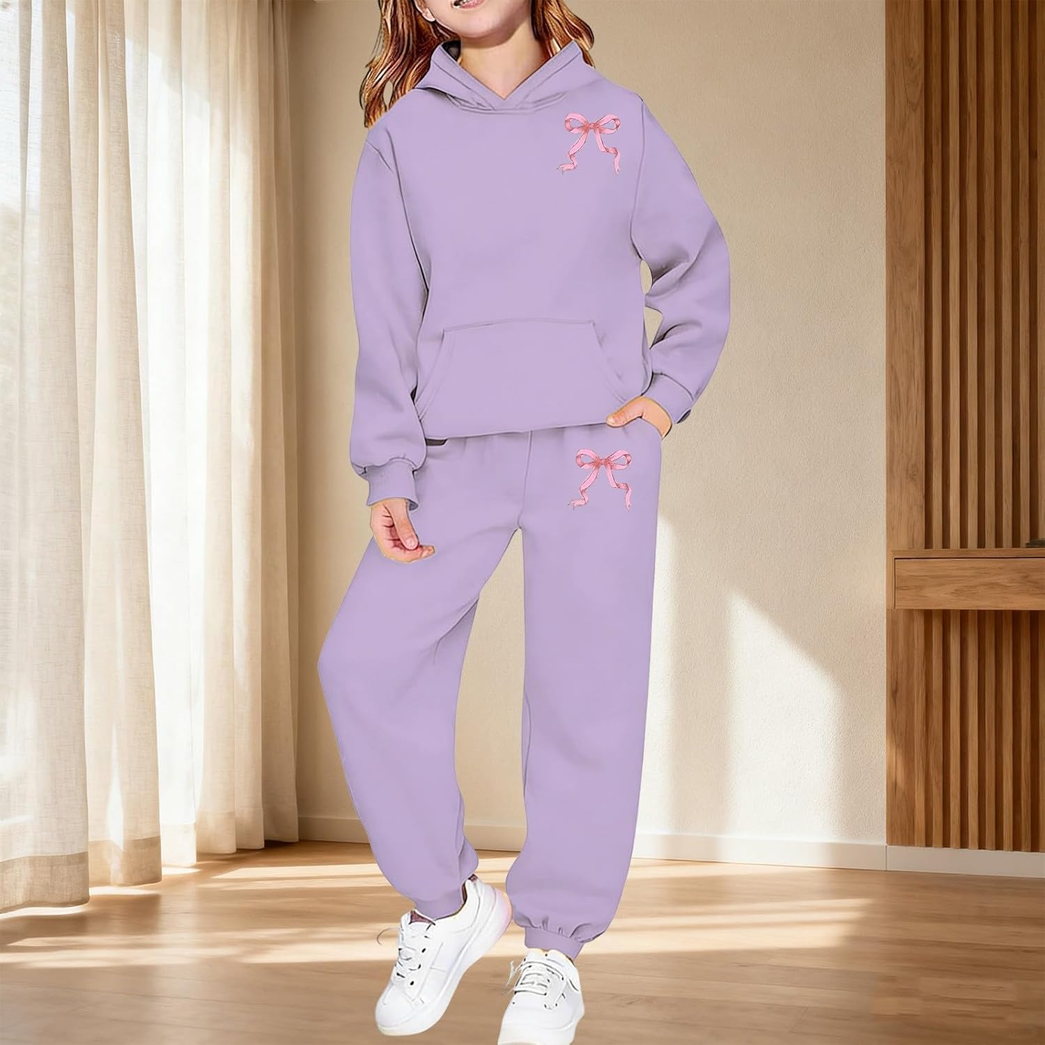 Girls 2 Piece Outfit Kids Tracksuit Zip Up Fall Long Sleeve Hooded Sweatshirt And Jogger Pants With Pockets