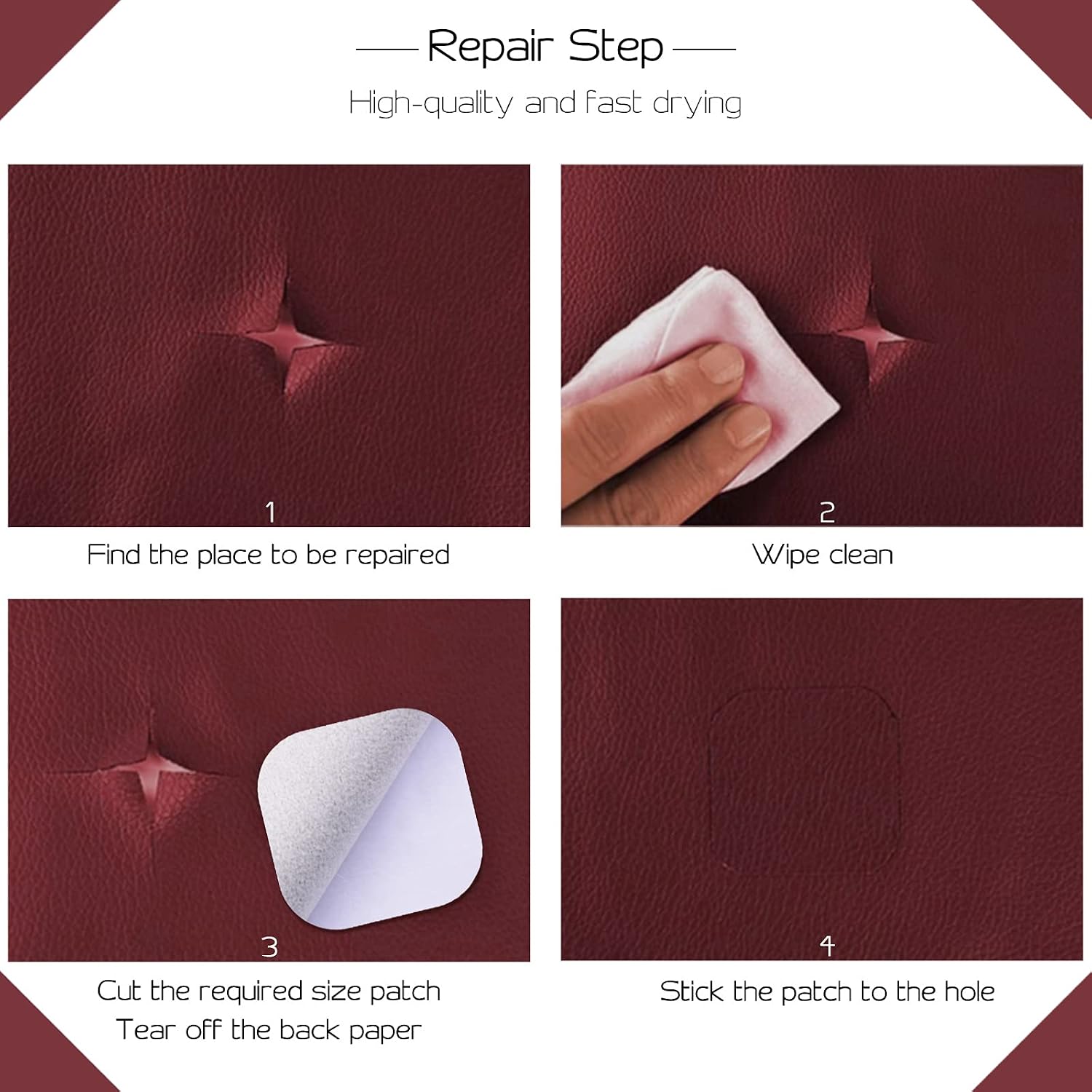 Leather Repair Patch, Self-Adhesive Leather Repair Tape, Large Reupholster Leather Patches for Furniture Couch Chairs Car Seat (Dark Red, 17x79 inch)