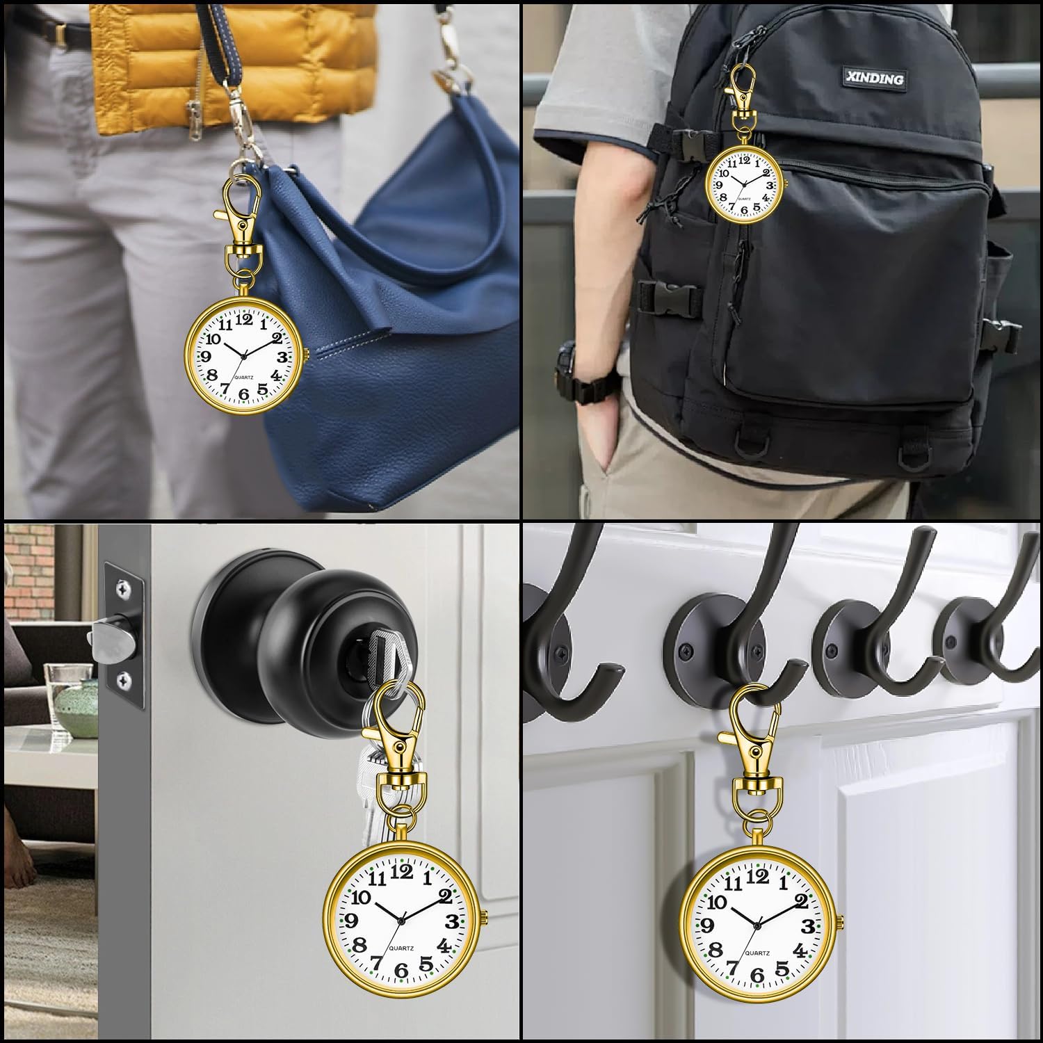 Men's Portable Ultra-Thin Uncovered Quartz Pocket Watch with Key Chain,Portable Quartz Arabic Digital Dial Pocket Watches for Men