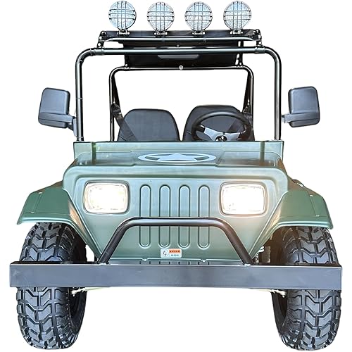 200cc Safari Go-Kart Off-Road Utility Vehicle – Fully Automatic CVT, LED Top Lights, Big 10” All-Terrain Tires, 94” Long, 2-Seater Adult Trail Rider (Army Green)