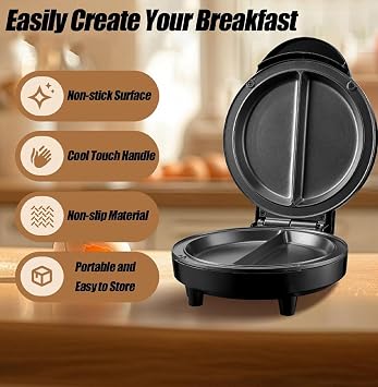 Dual-Zone Electric Omelette Maker, Dual Zone Electric Cooker, Electric Omelette Maker Nonstick, for 2 Omelettes Simultaneously, Cool-Touch Handle for Home,Dorm&Travel (1 Pcs)