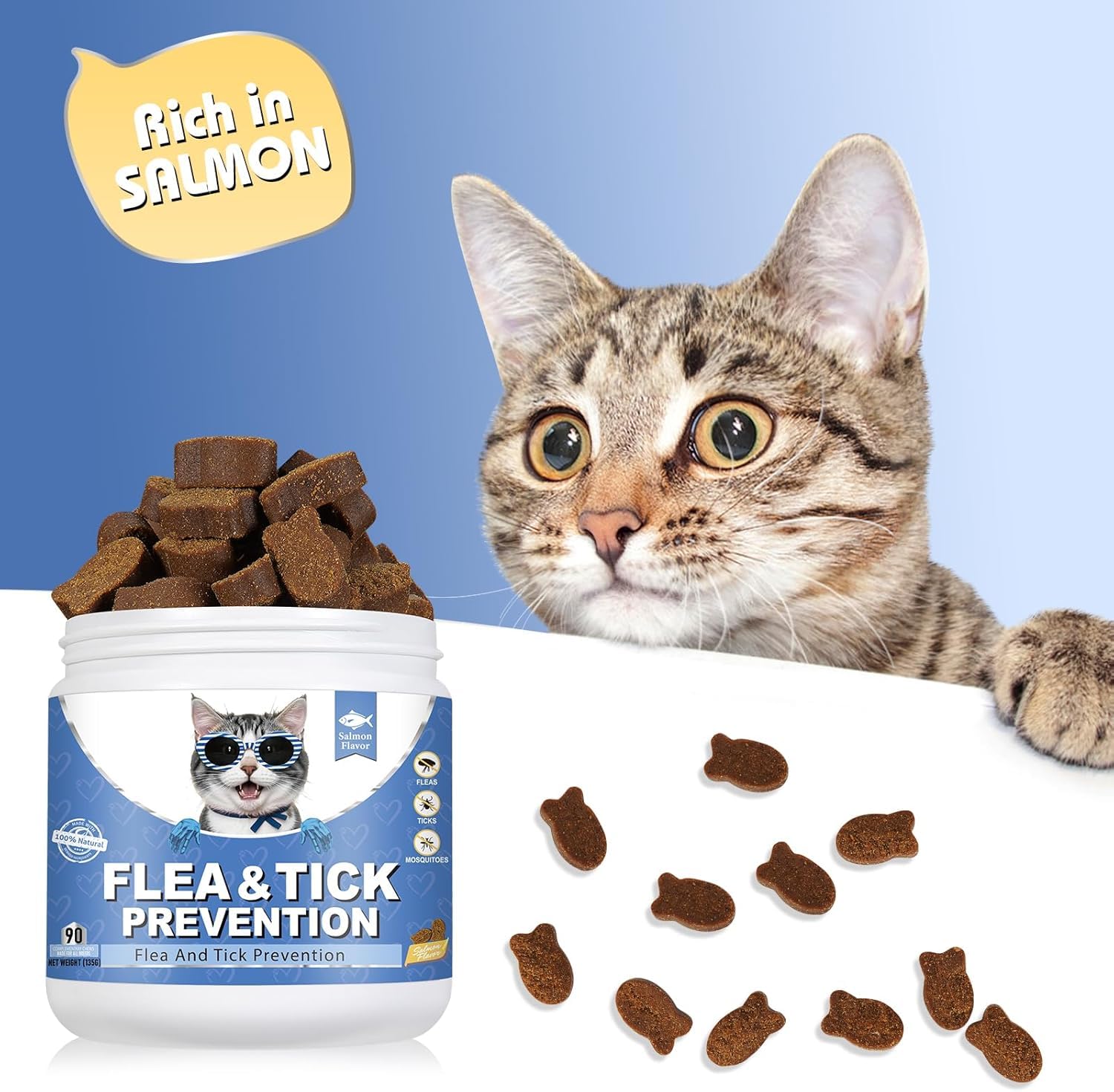 Bailey & Buddies Compléments Alimentaires Anti Puces et Tiques pour Chats | Premium | Omega 3, Probiotiques | Formule Vétérinaire Britannique | Saveur Poulet | 135g