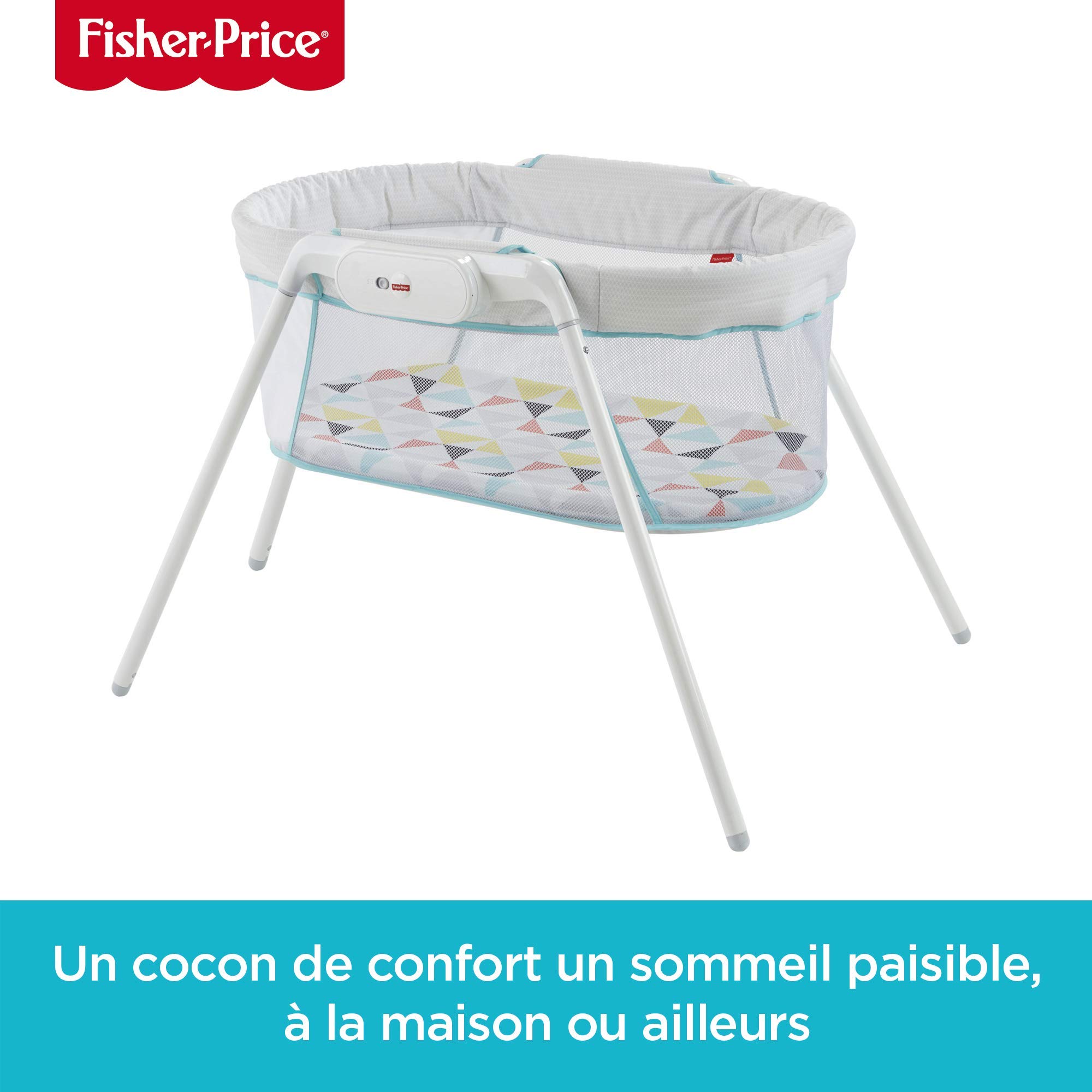 Fisher-Price lit Pliable et transportable avec Vibrations pour apaiser bébé, Sac de Rangement Inclus, dès la Naissance, GBR67, Multicolore