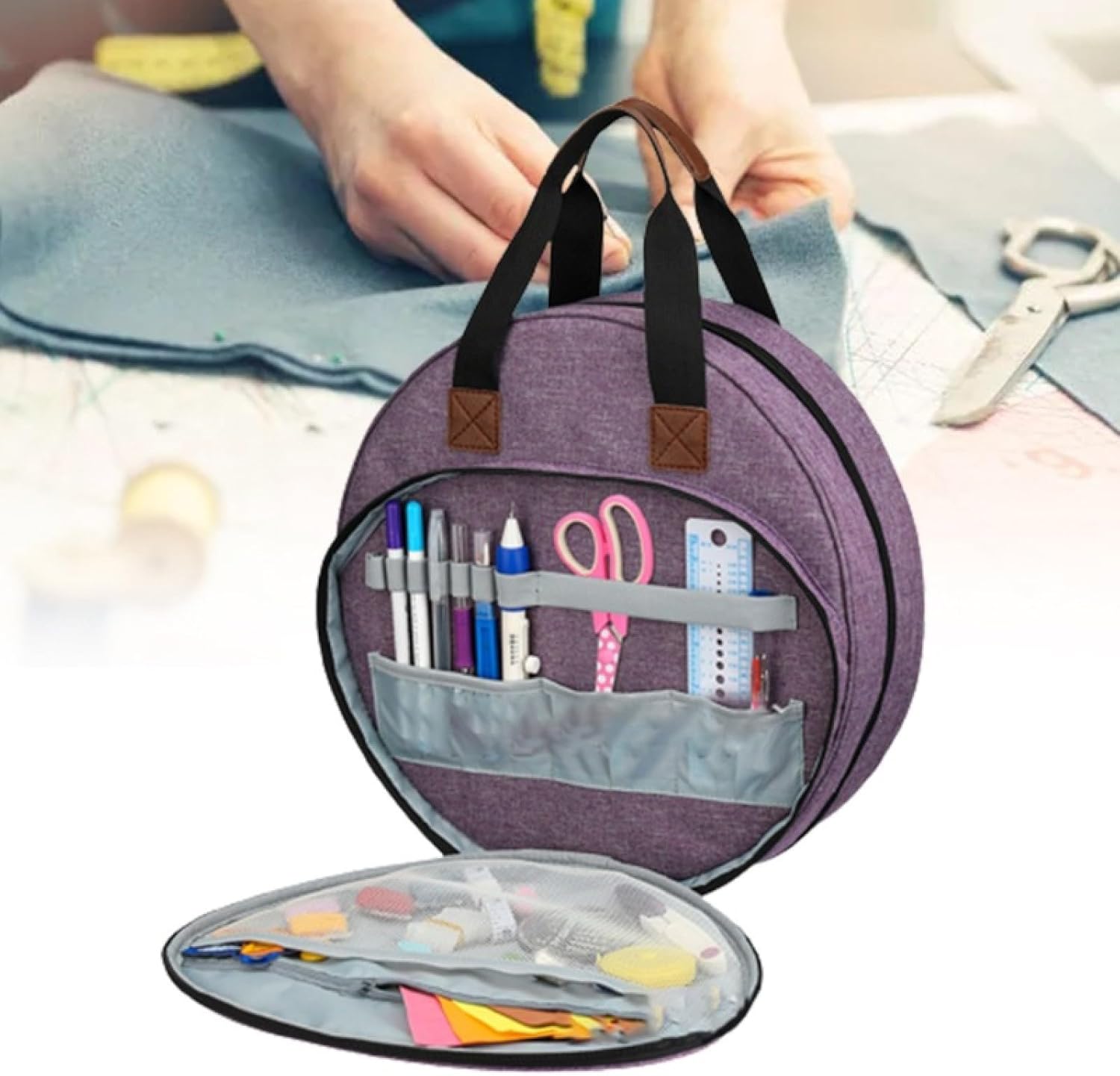 Knitting Bag Yarn Storage Tote, Large Crochet Organizer Bag, Yarn Storage Holder for Crocheting Knitter, Knitting Project Bag, Yarn Storage Bag (Blue)