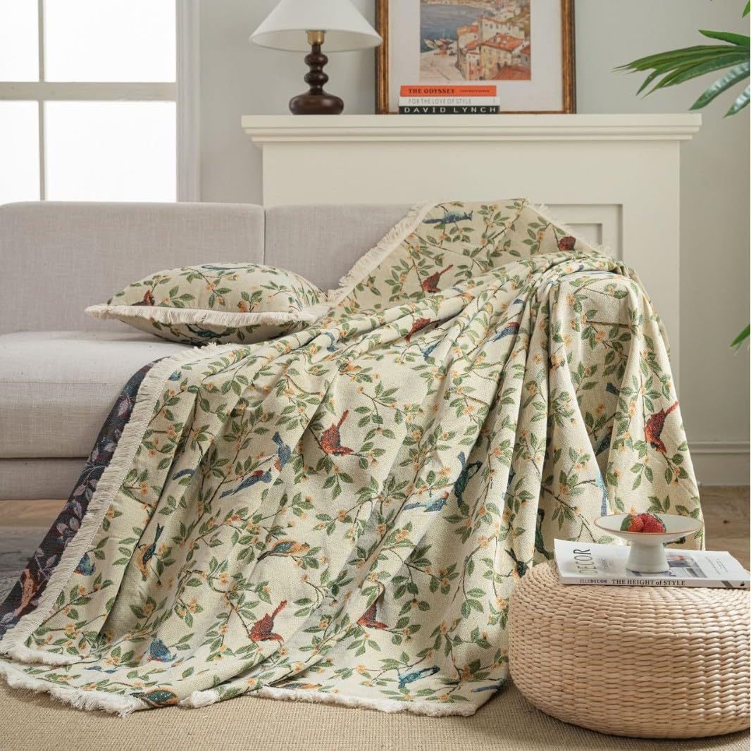 Couverture de lit jacquard floral vintage USTIDE jeté de canapé haut de gamme 220x260cm