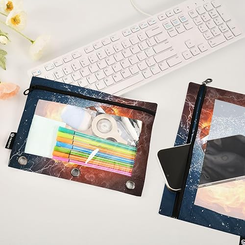 Miniatura 5 de Estuche para lápices de agua de fuego de fútbol para carpeta de 3 anillas, bolsas impermeables para lápices con ventana transparente, suministros de