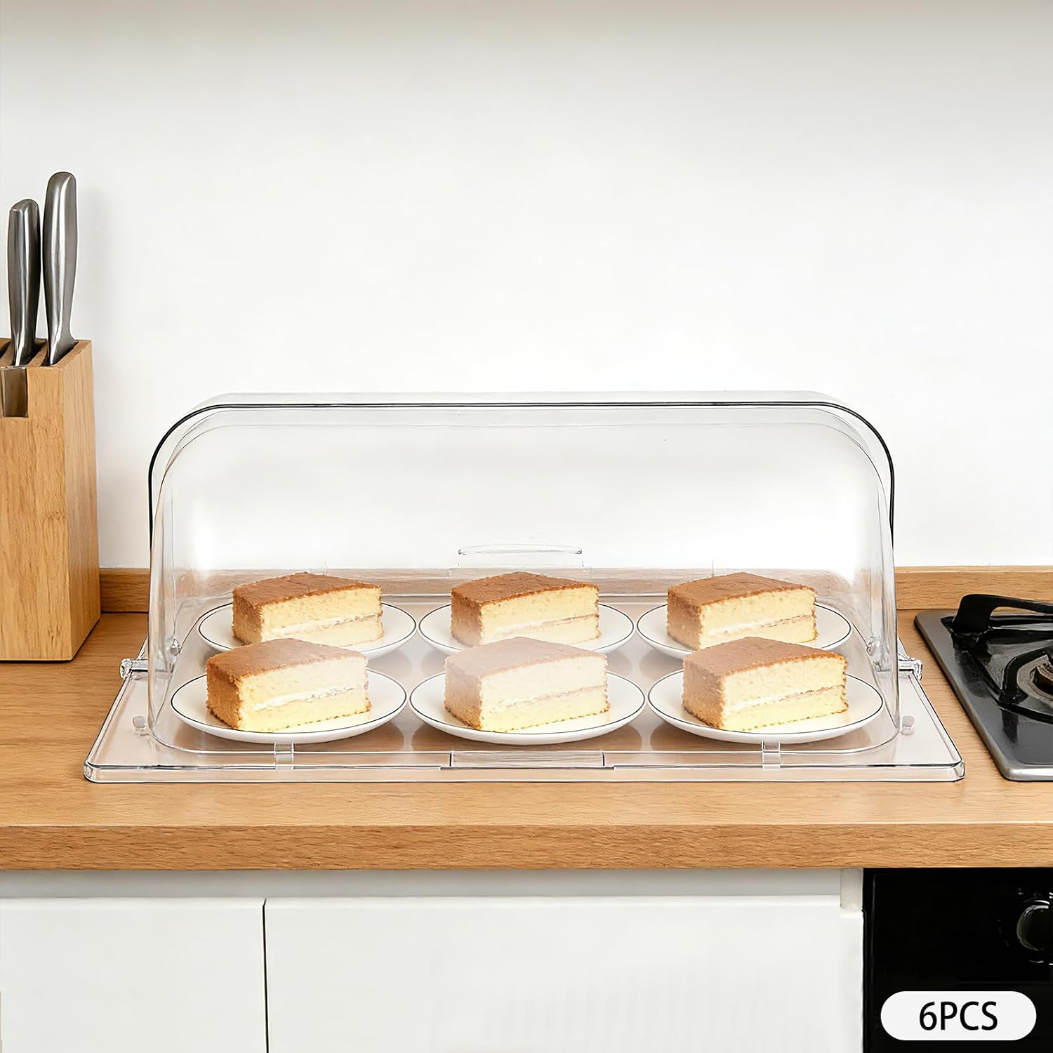 Full Size Chafing Dish Covers, 6 Pcs Clear Roll Top Buffet Pan Cover