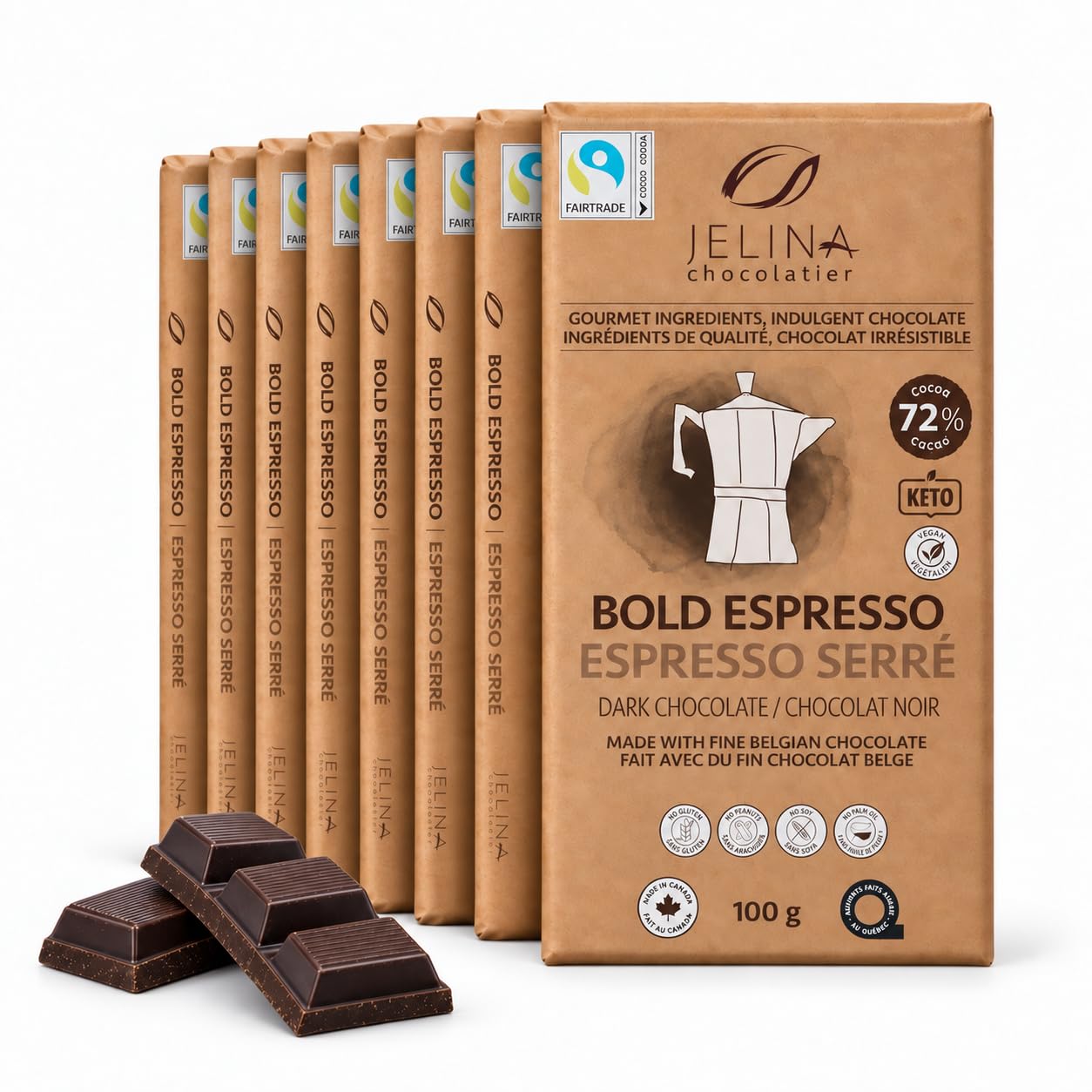 Amazon.com: Jelina Chocolatier Dark Chocolate Bars, Bold Espresso