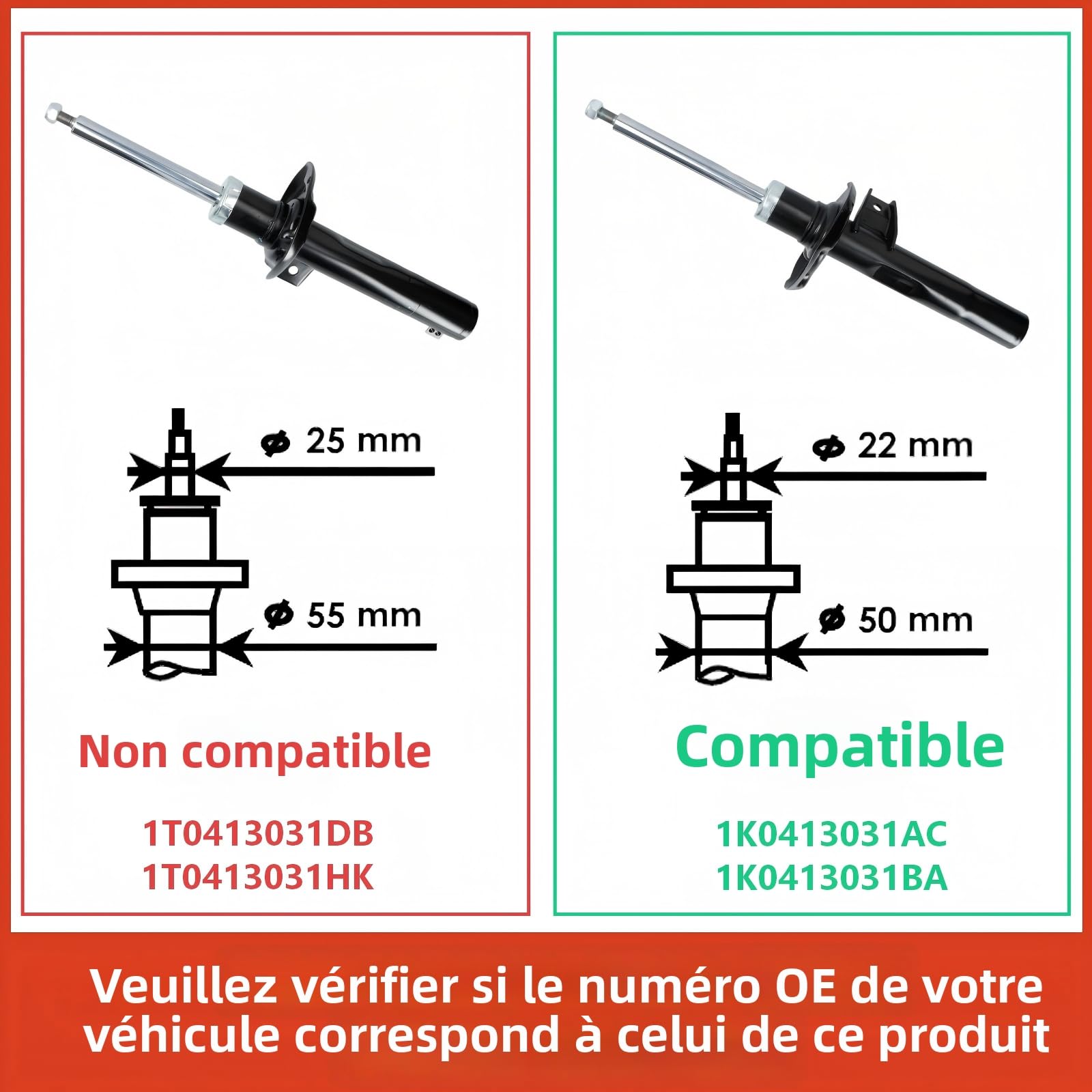 Frankberg 2x Amortisseur à gaz Avant Gauche Droite 543mm Pression de gaz