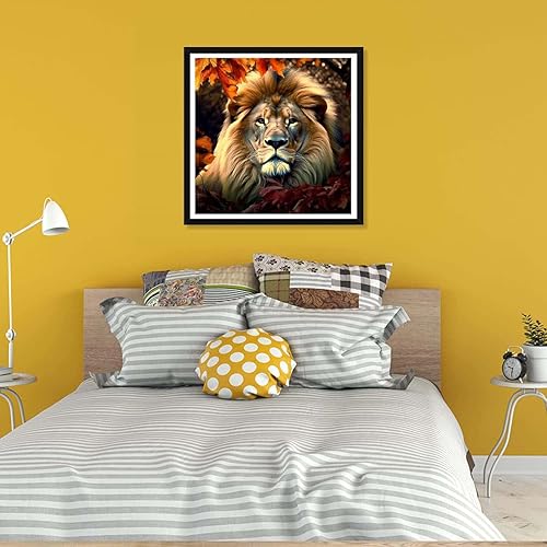 Miniatura 10 de Pavemlo Kits de arte de diamantes 5D para adultos que reflejan la cabeza de león, arte de diamantes de perforación completa, pintura de animales con