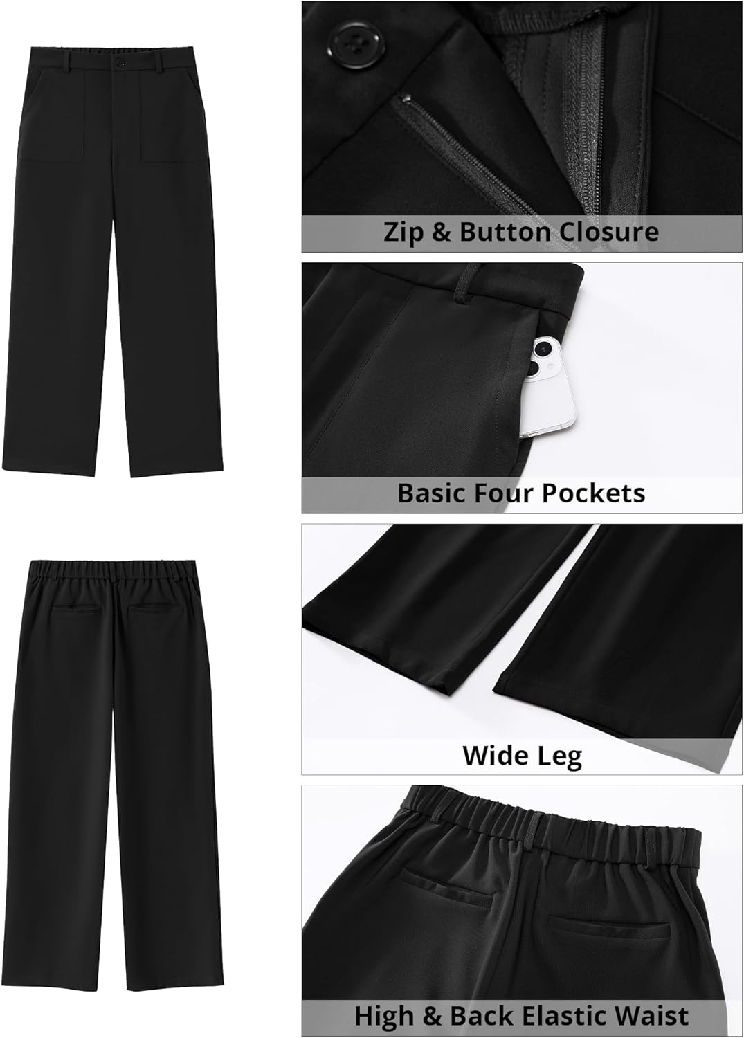 GRAPENT Wide Leg Dress Pants Women Business Casual High Waisted Elastic Waist Stretchy Work Trousers Pants with Pockets - Image 6