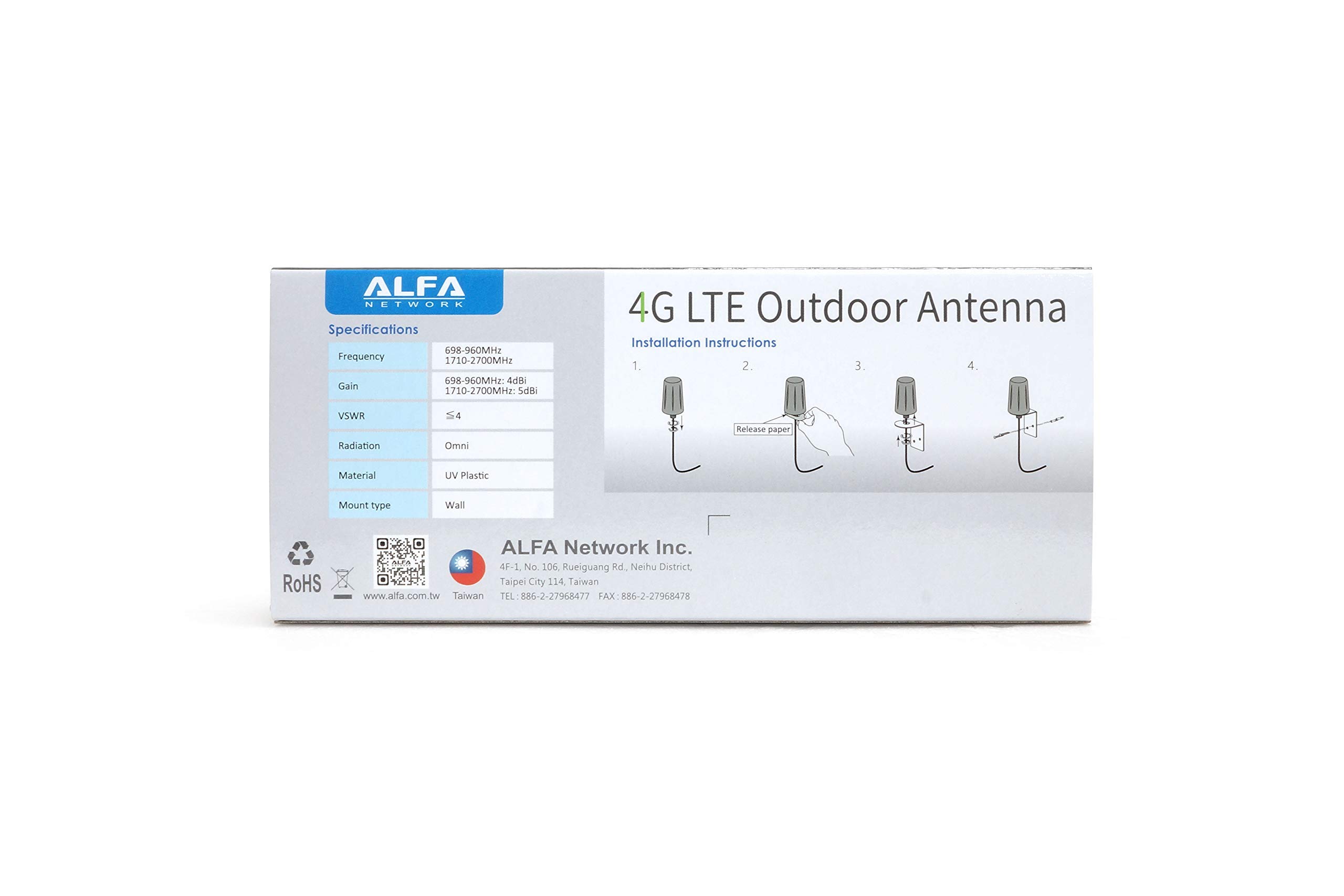 Alfa Network 4G LTE Omni Antenne Extérieure Base magnétique 5dBi SMA Male AOA-4G-5MGN-SMM