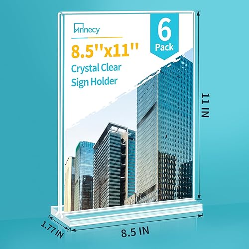 Miniatura 3 de Annecy Soporte para letreros de 8.5 x 11 pulgadas, paquete de 6 soportes de plástico transparente de 8.5 x 11 pulgadas en forma de T, pantalla de
